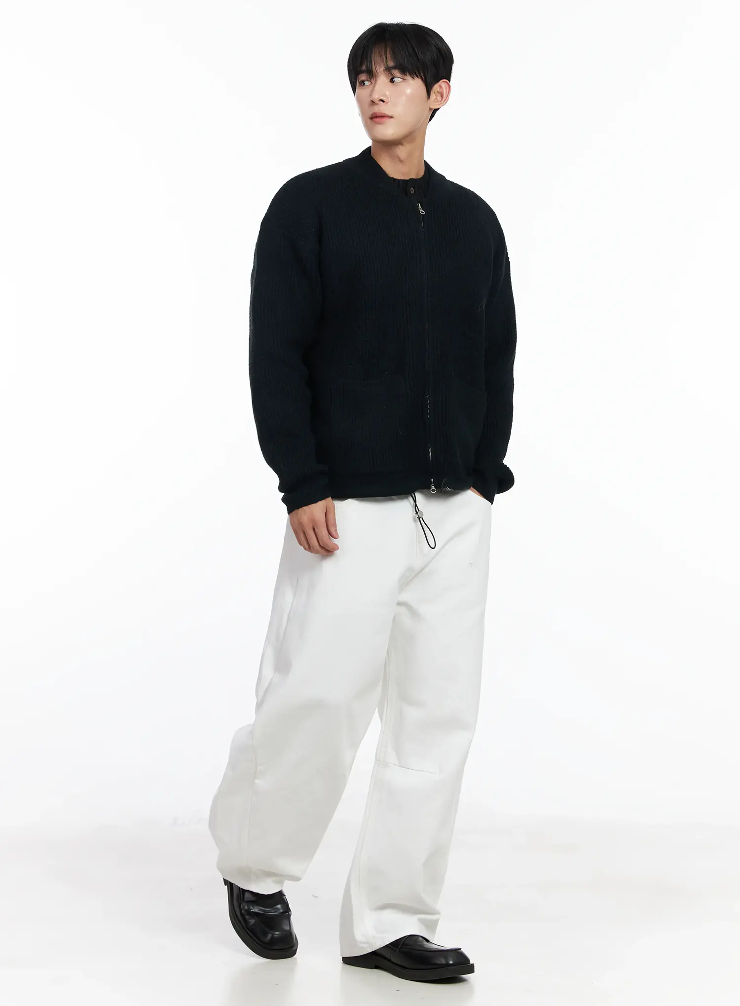 Men's White Wide Leg Cotton Pants IJ521 - Image 9