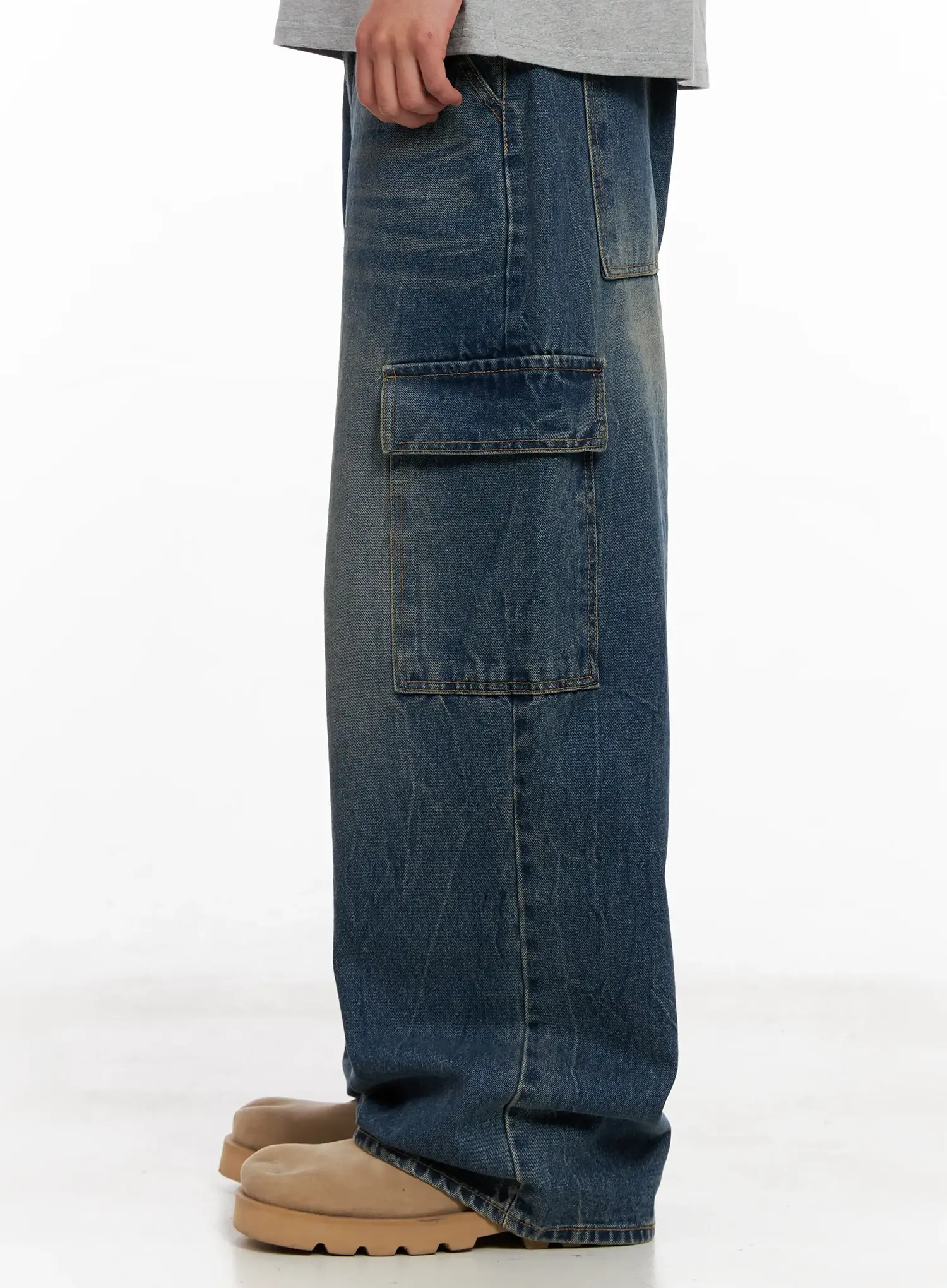 Men's Wide-Leg Cargo Denim Jeans IL518 - Image 8