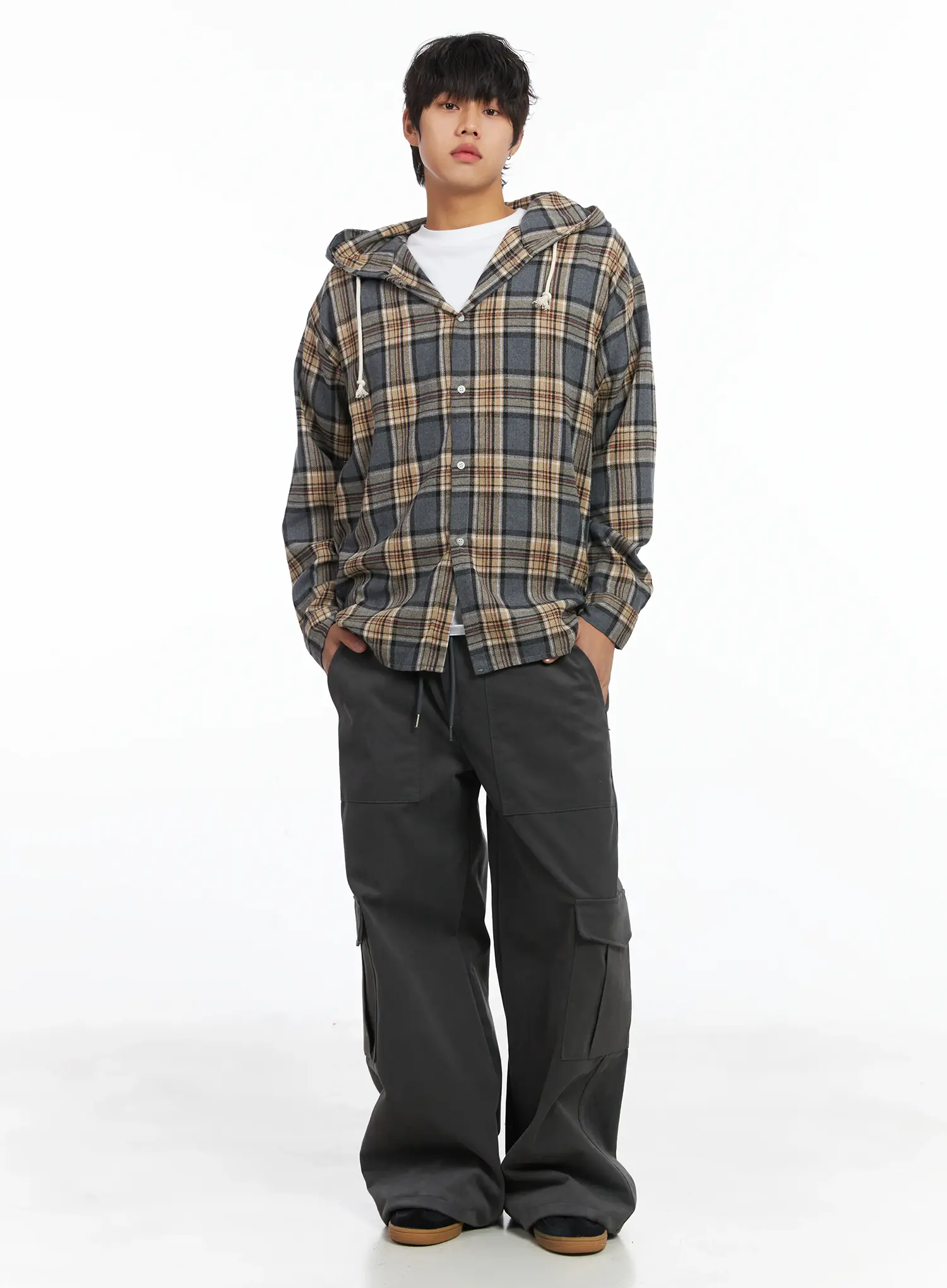 Men's Wide-Leg Drawstring Cargo Pants IJ512 - Image 7