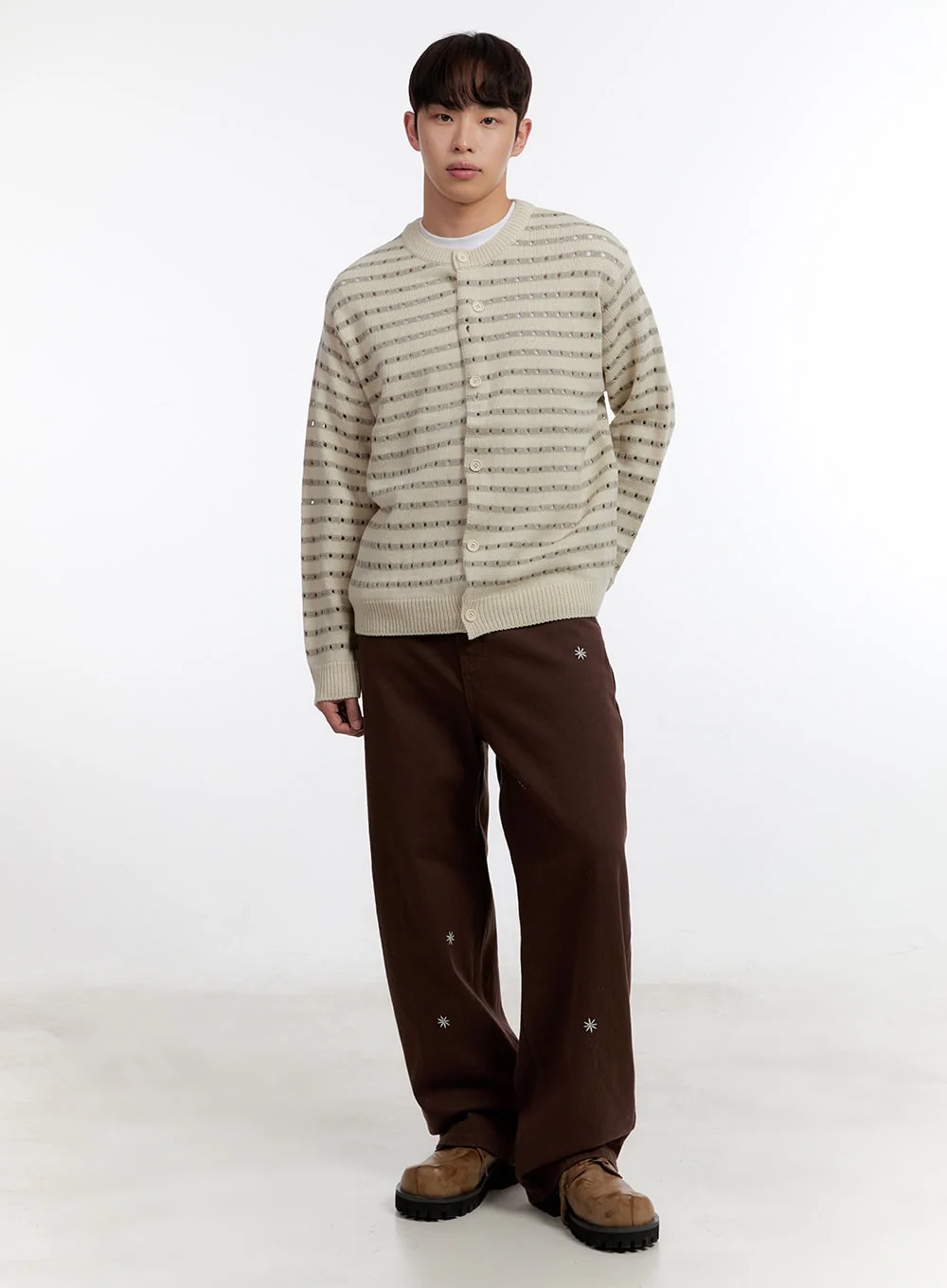Men's Wide-Leg Pants with Embroidered Flowers IA504 - Image 10