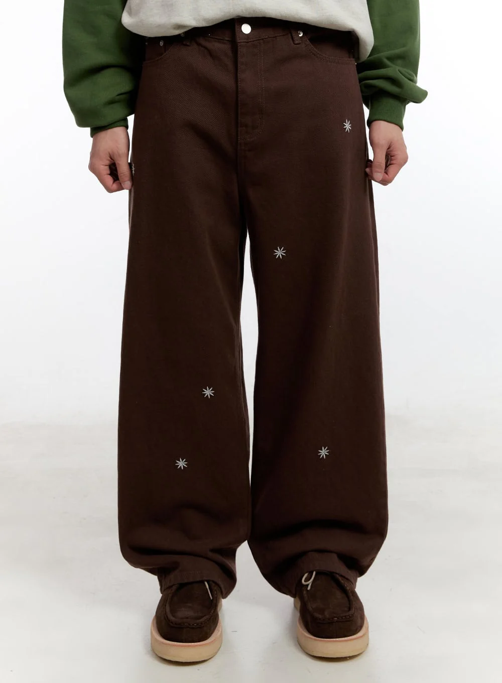 Men's Wide-Leg Pants with Embroidered Flowers IA504 - Image 2