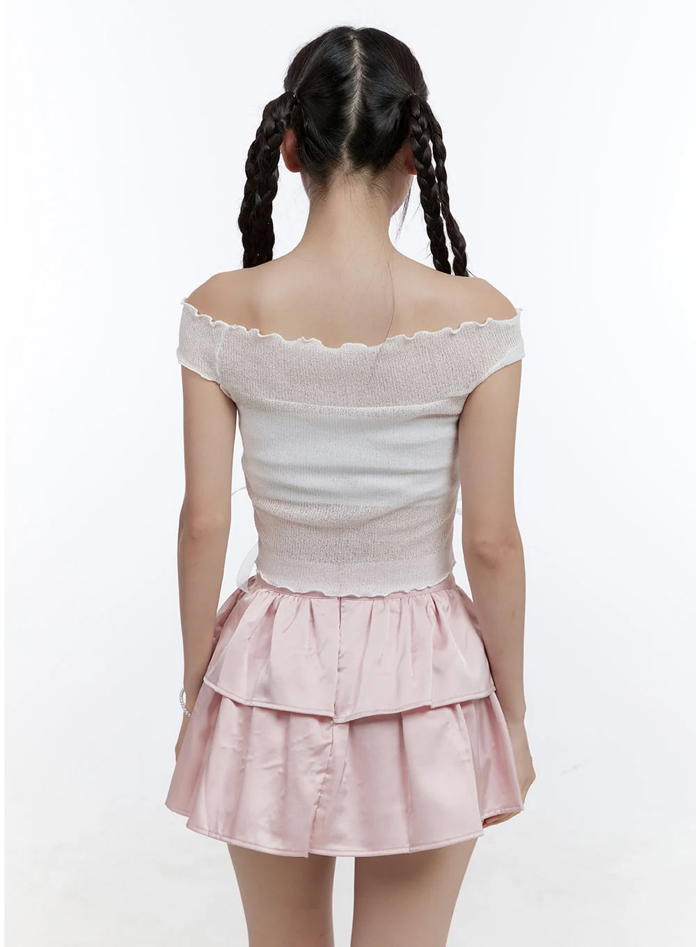 Mesh Ribbon Off-Shoulder Crop Top CG414 - Image 5