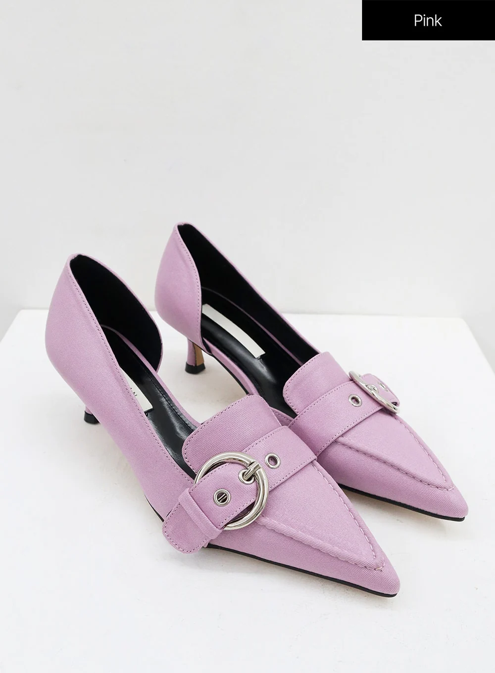 Metal Buckle Faux Leather Low Stiletto Heel Shoes OO05 - Image 11