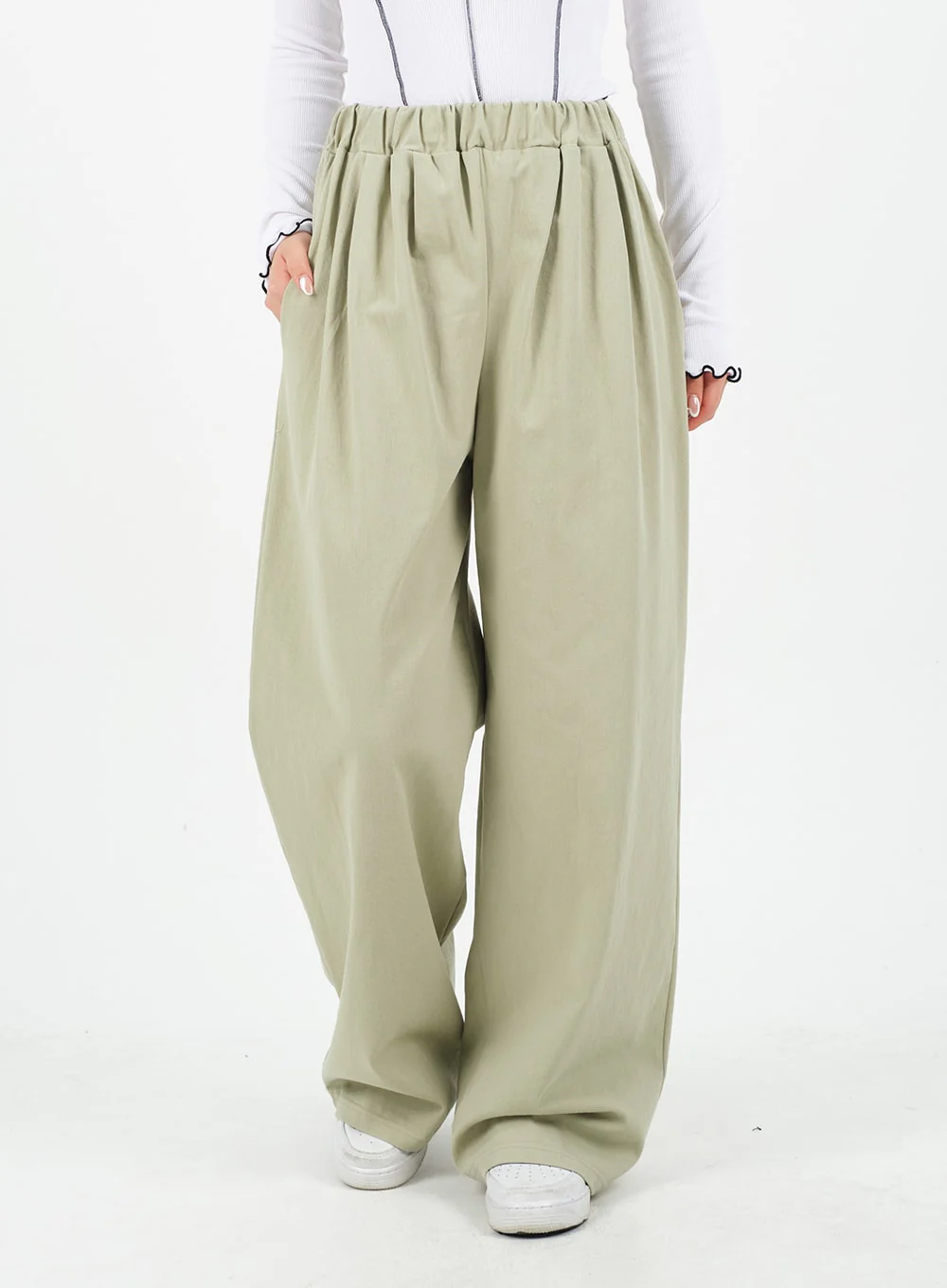 Mid-rise Wide Banded Cotton Pants CA08 - Image 10