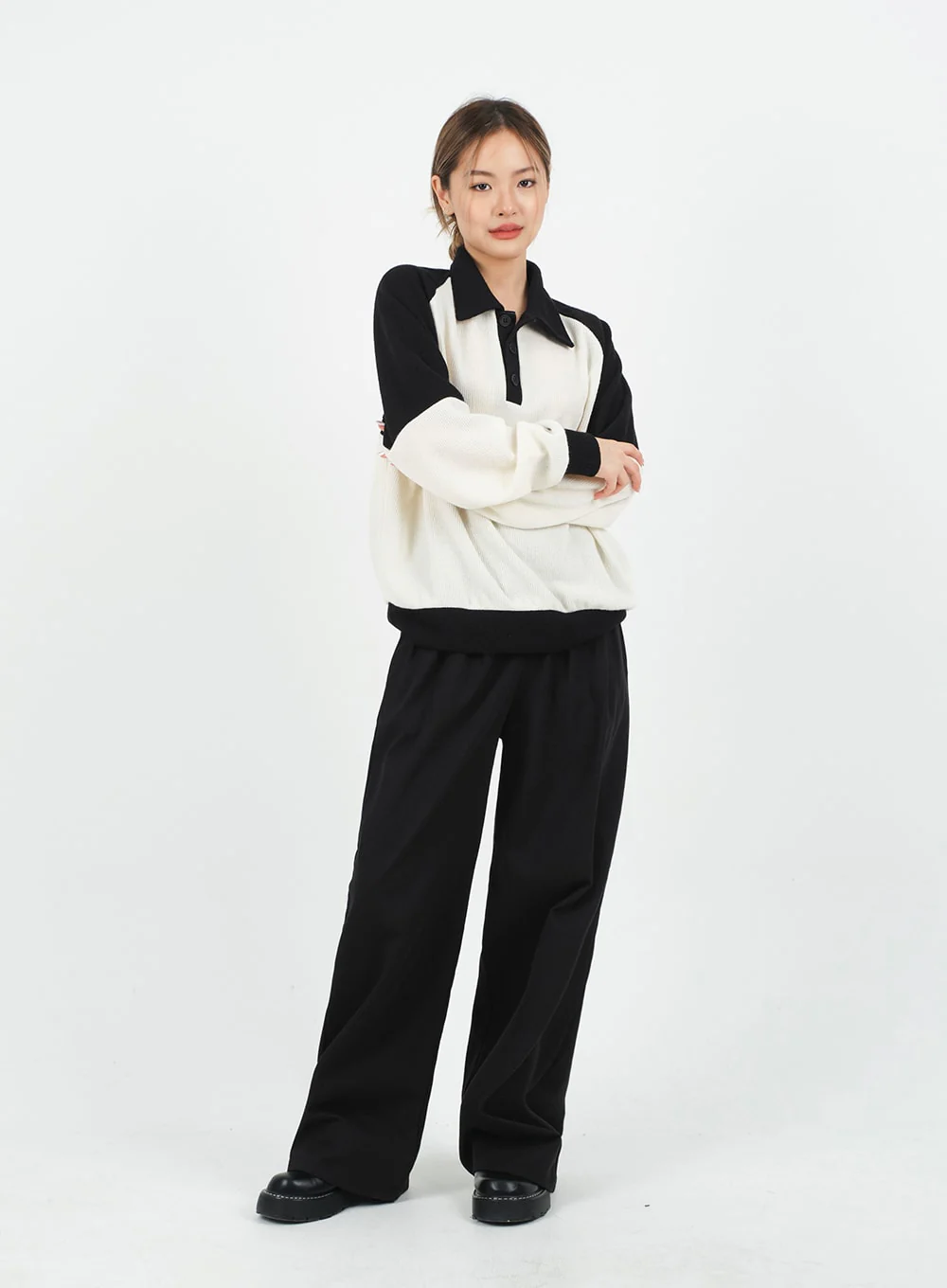 Mid-rise Wide Banded Cotton Pants CA08 - Image 4