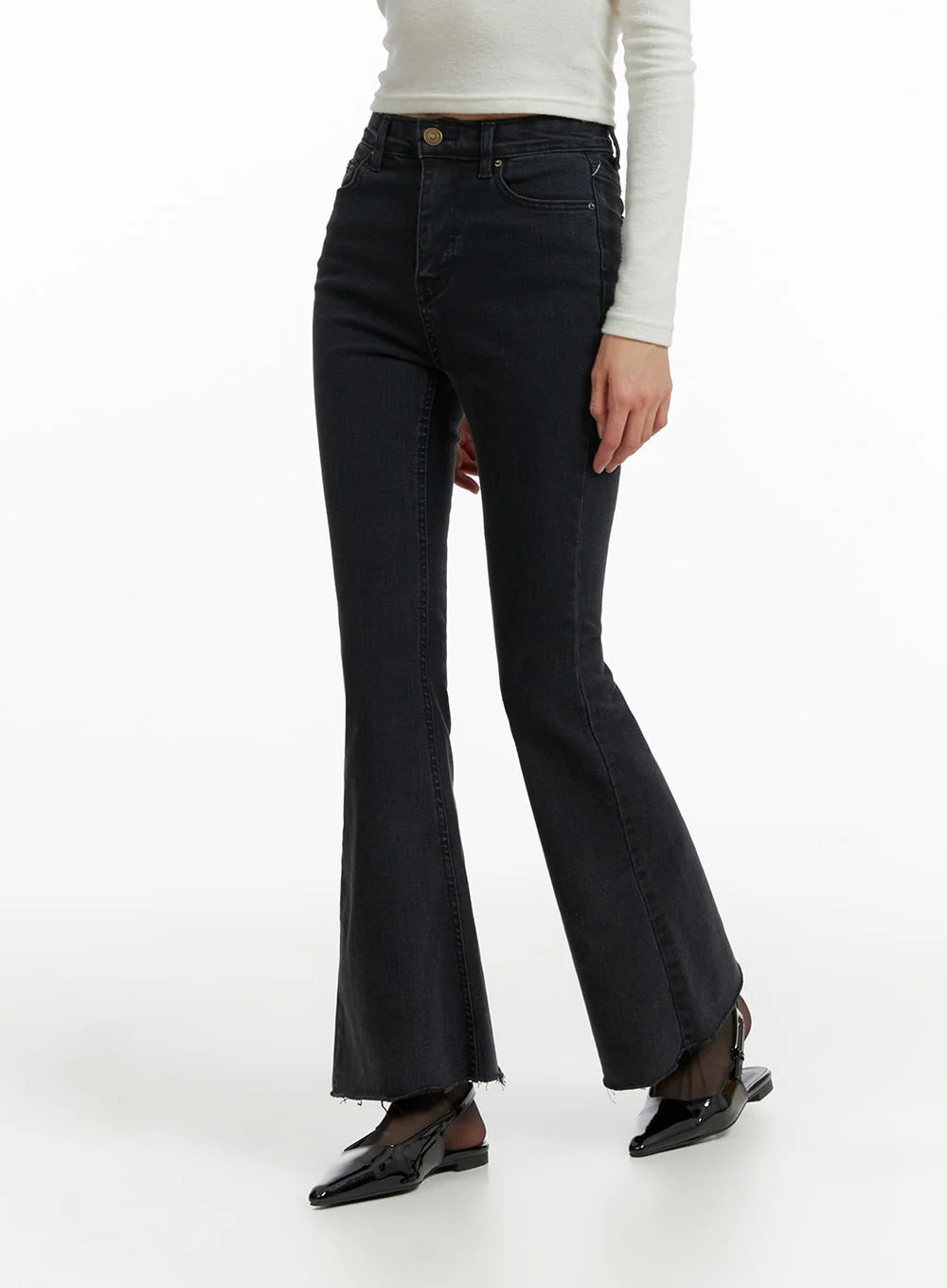 Mid Waist Button Flared Jeans IF402 - Image 4