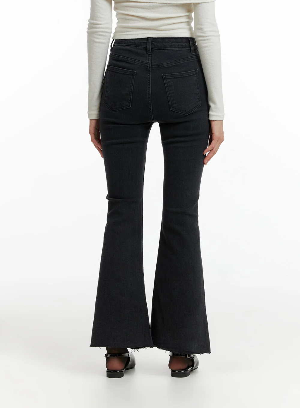 Mid Waist Button Flared Jeans IF402 - Image 5