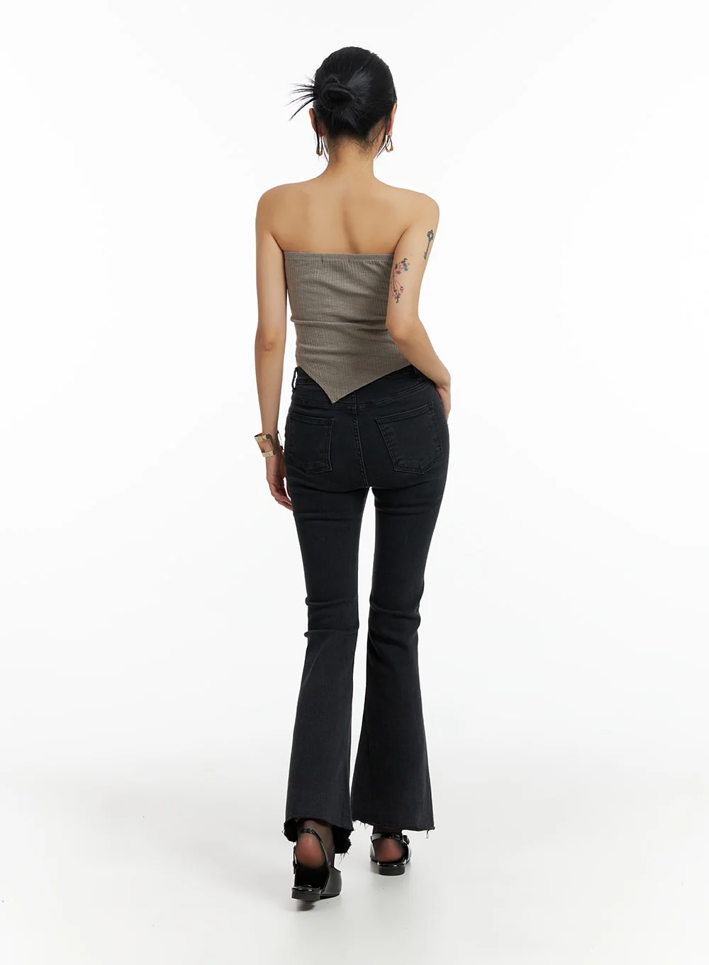 Mid Waist Button Flared Jeans IF402 - Image 7