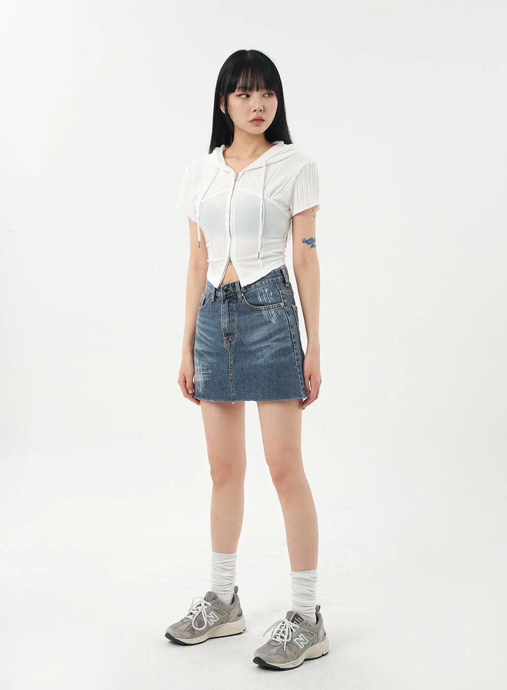 Mid-Wash Denim Mini Skirt CA328 - Image 7