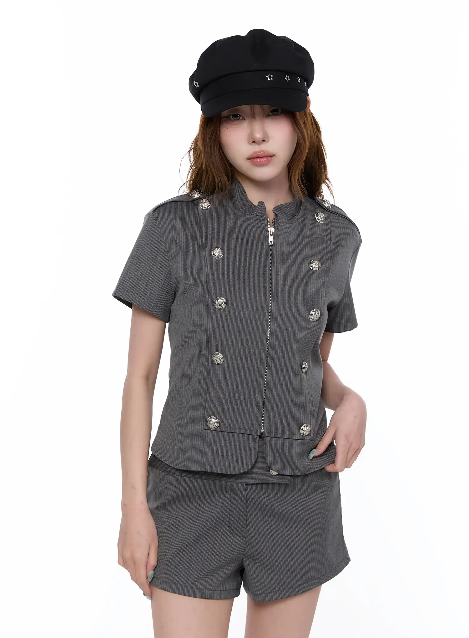 Military Style Short Sleeve Jacket CA520 - Image 4