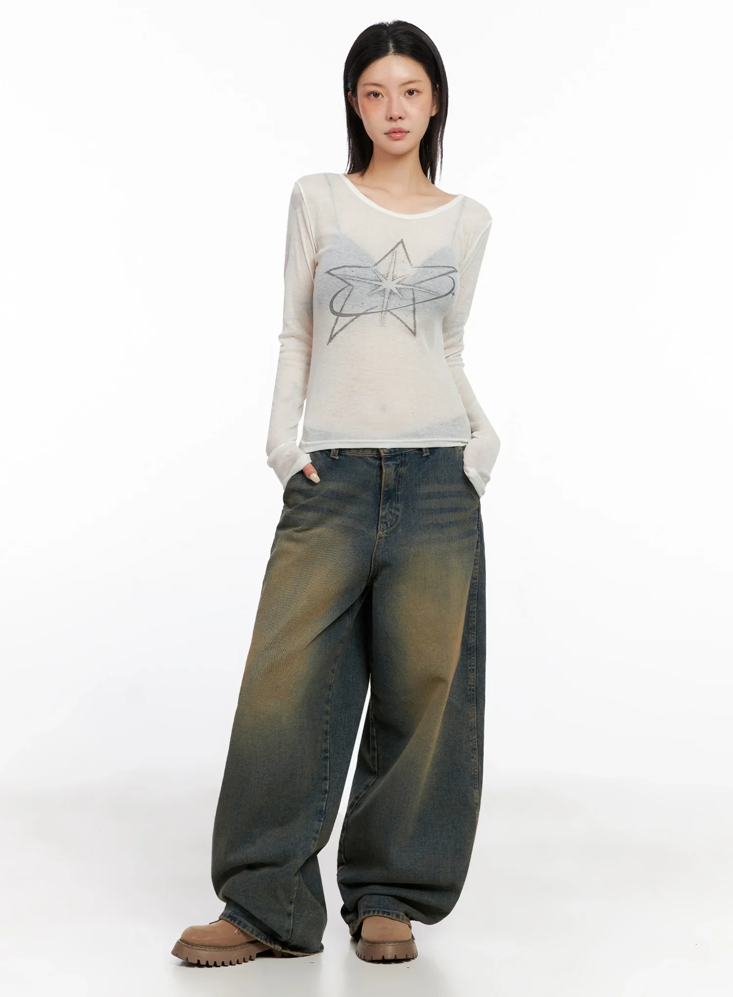 Minju Vintage Washed Baggy Jeans IS508 - Image 14