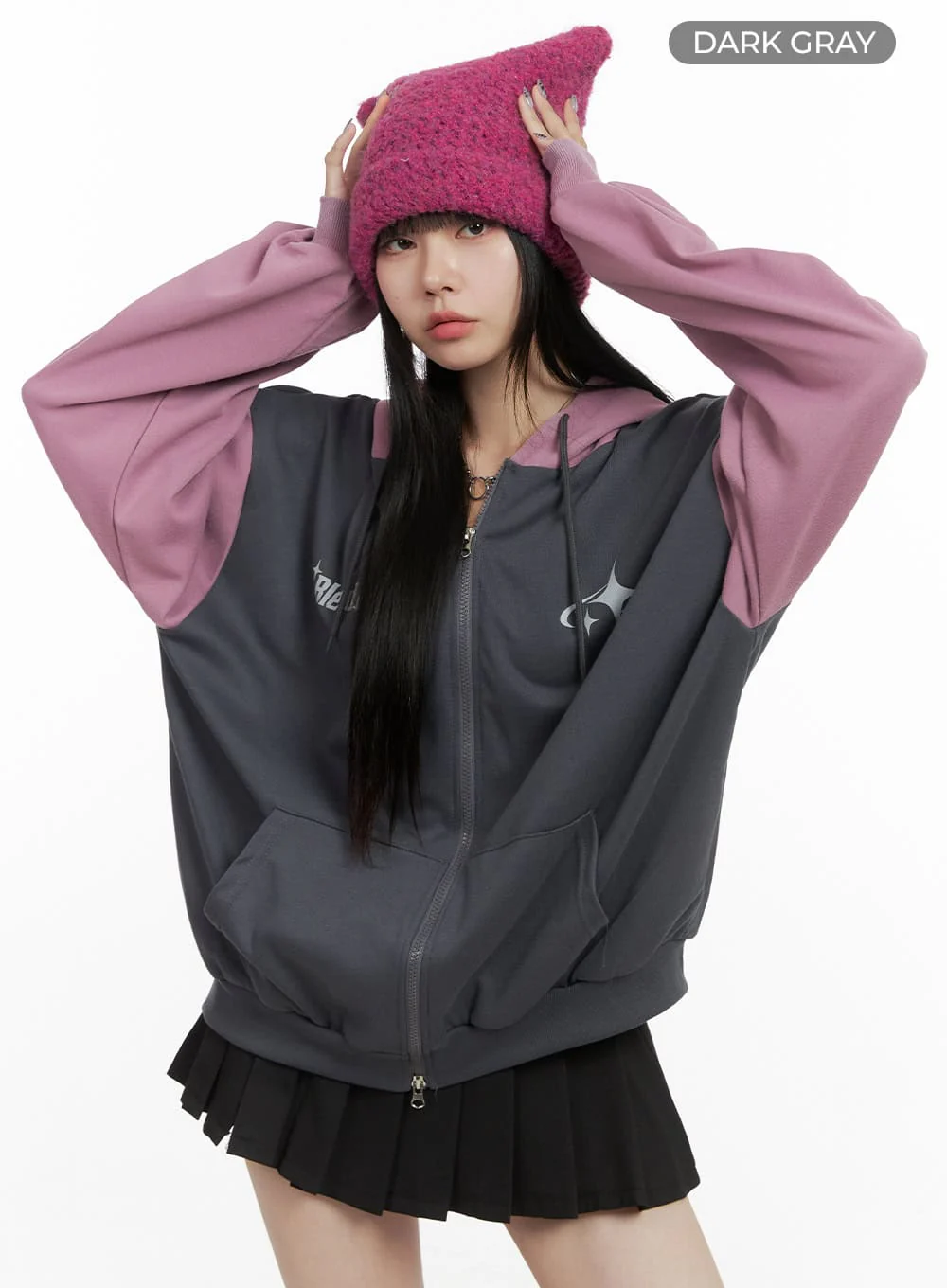 Mixed Color Oversized Zip-Up Hoodie OO401 - Image 7
