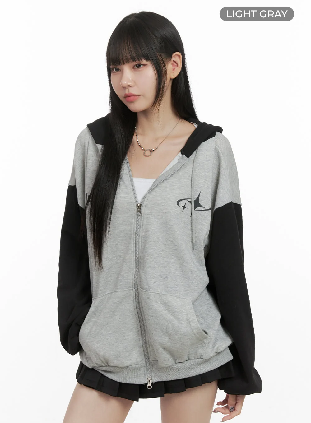 Mixed Color Oversized Zip-Up Hoodie OO401 - Image 8