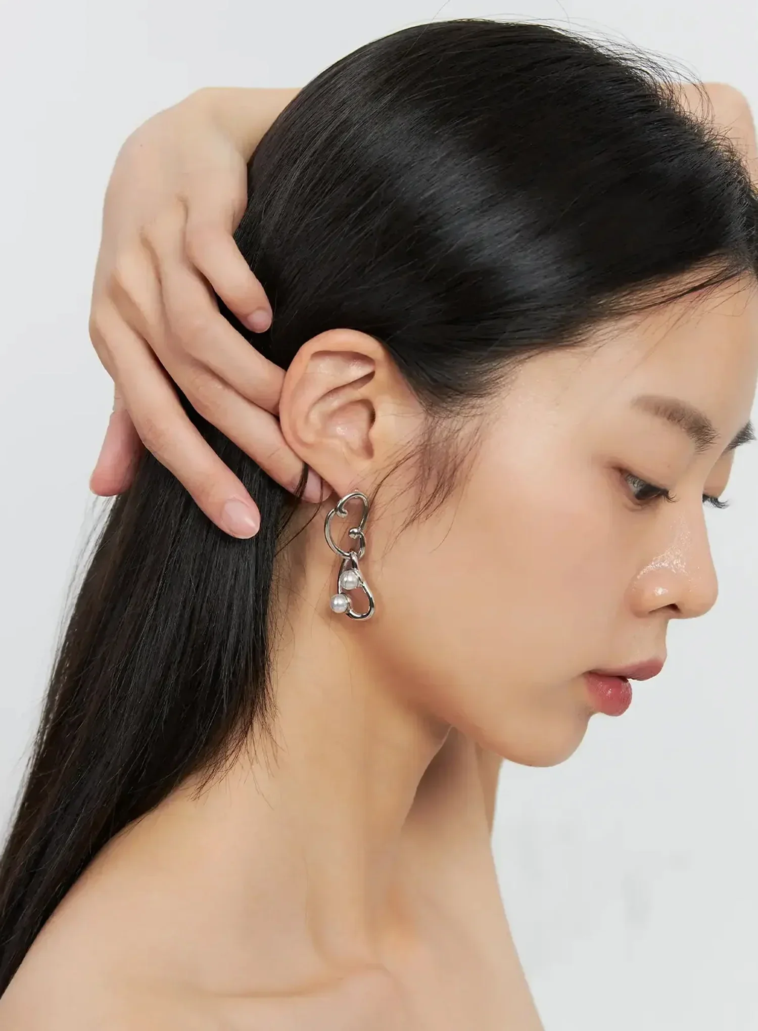 Modern Link Drop Earrings IS515 - Image 3