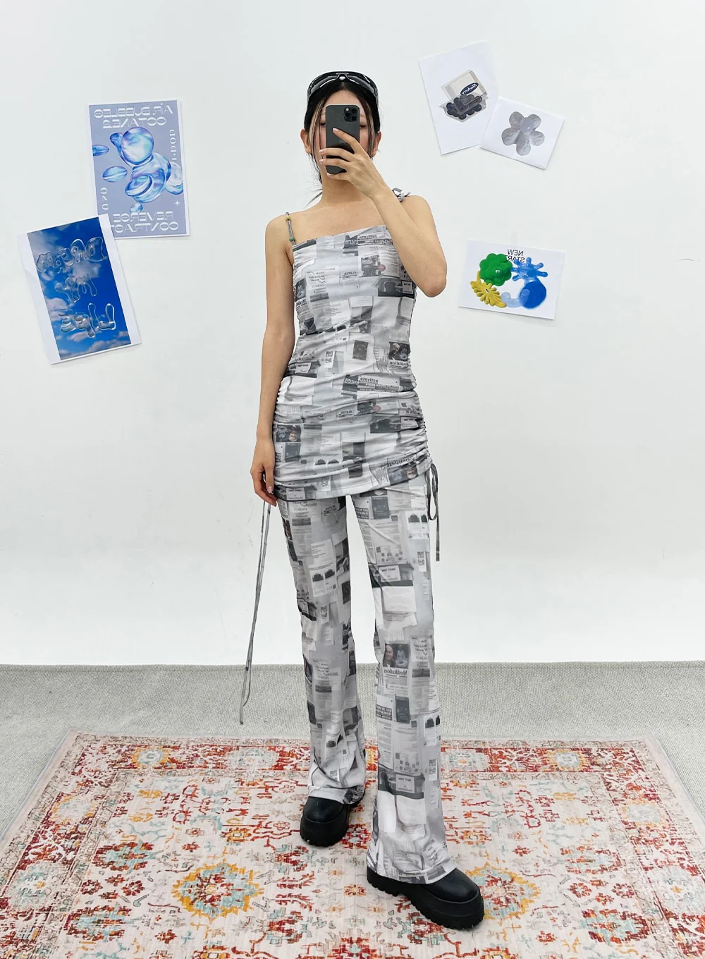 Newspaper Print Pants CY308 - Image 4