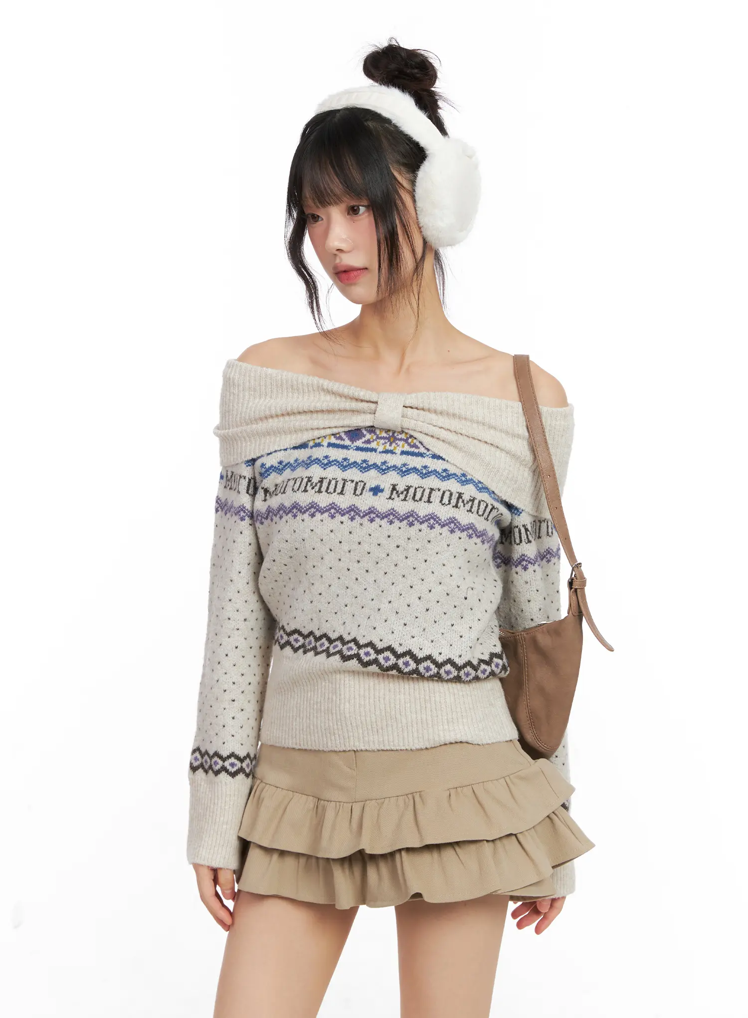 Nordic Off-Shoulder Knit Sweater CN520 - Image 2