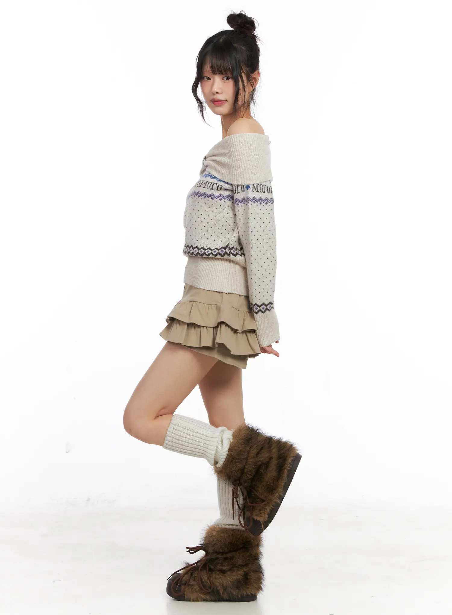Nordic Off-Shoulder Knit Sweater CN520 - Image 4