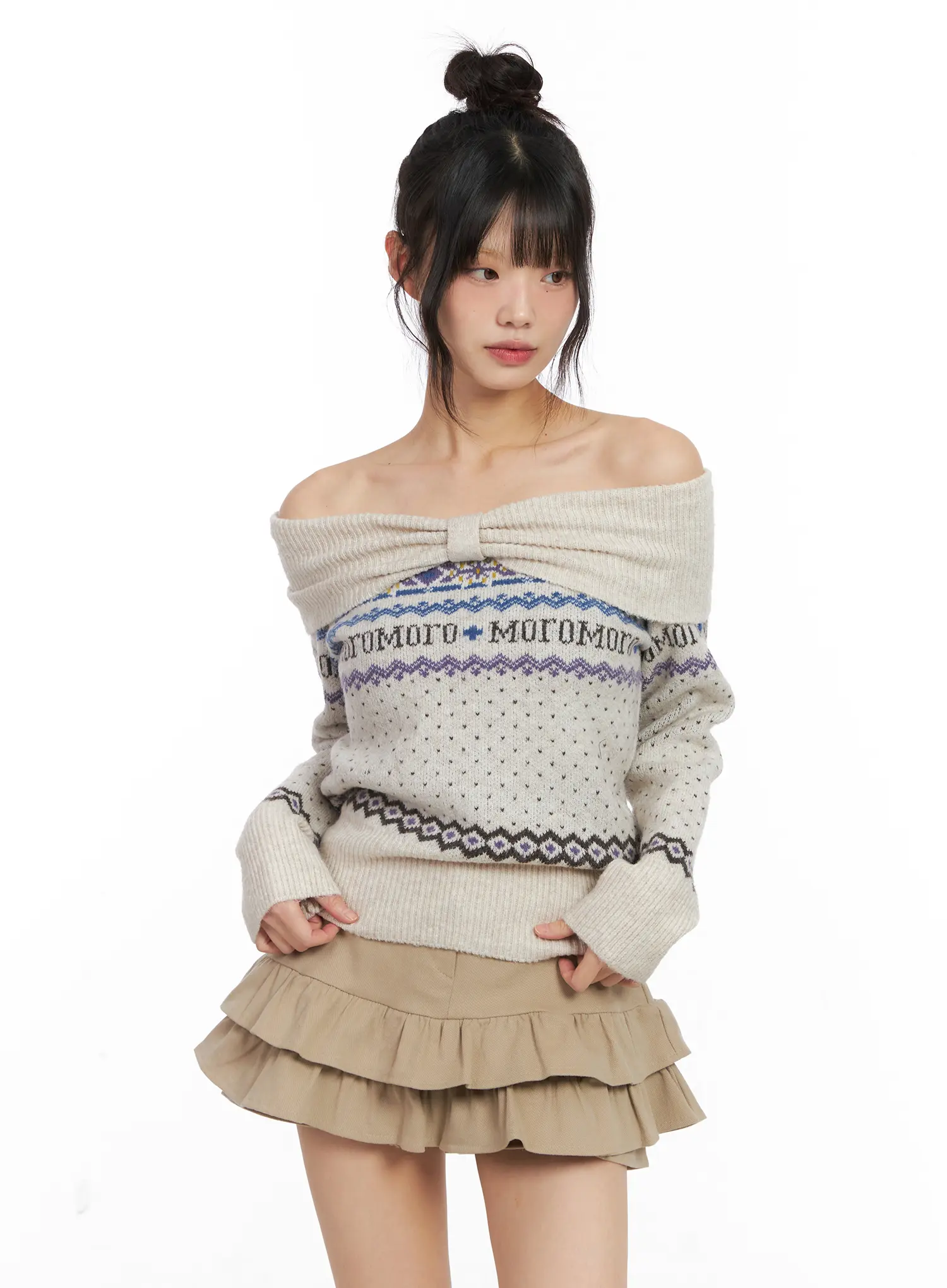 Nordic Off-Shoulder Knit Sweater CN520 - Image 9