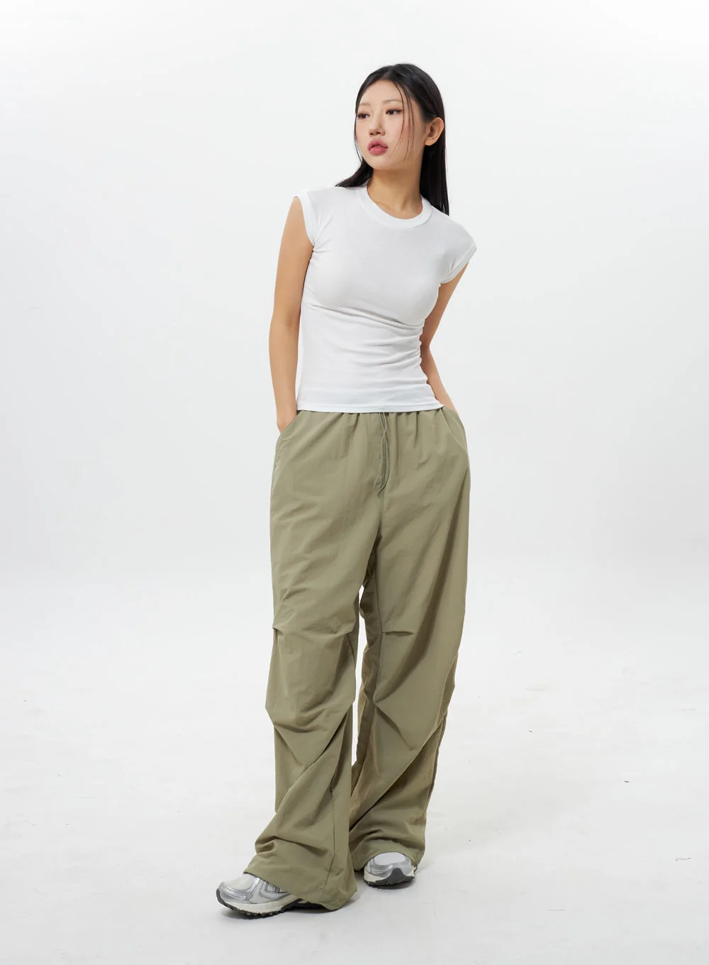 Nylon Wide Track Pants IY311 - Image 2