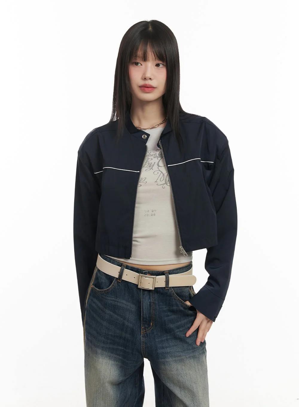 Nylon Zip-Up Cropped Jacket CF518 - Image 10