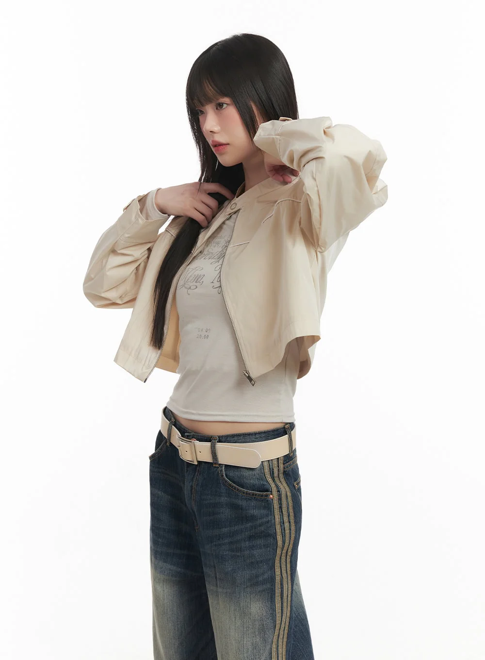 Nylon Zip-Up Cropped Jacket CF518 - Image 6