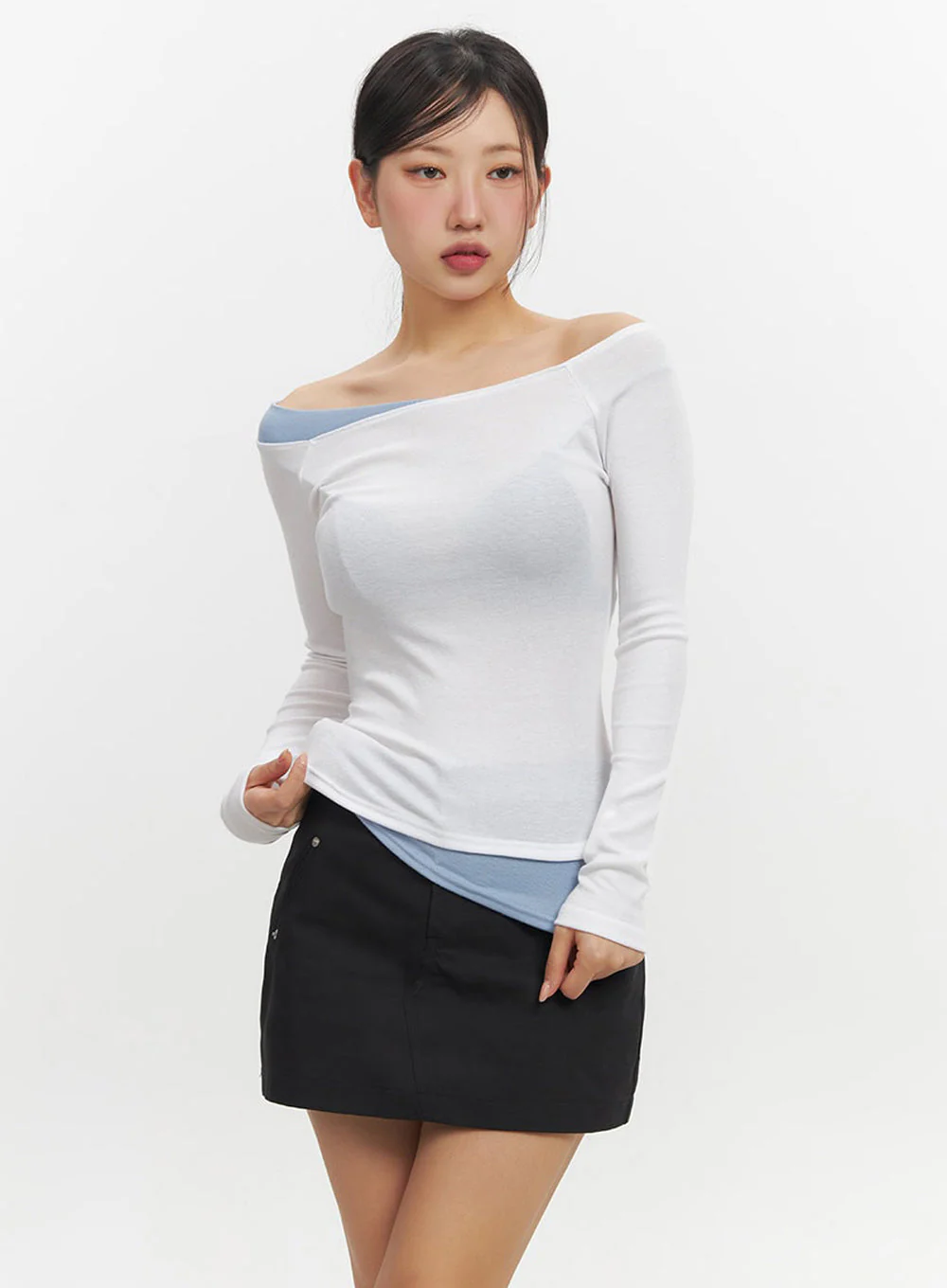 Off-Shoulder Asymmetric Long-Sleeve Top IF510 - Image 7