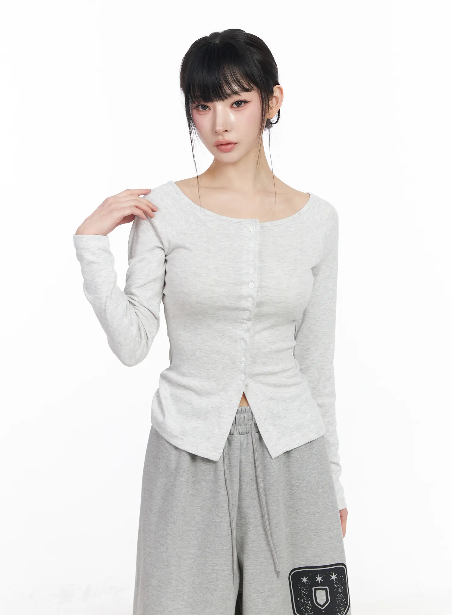 Off-Shoulder Button-Up Long Sleeve Top CF518 - Image 9