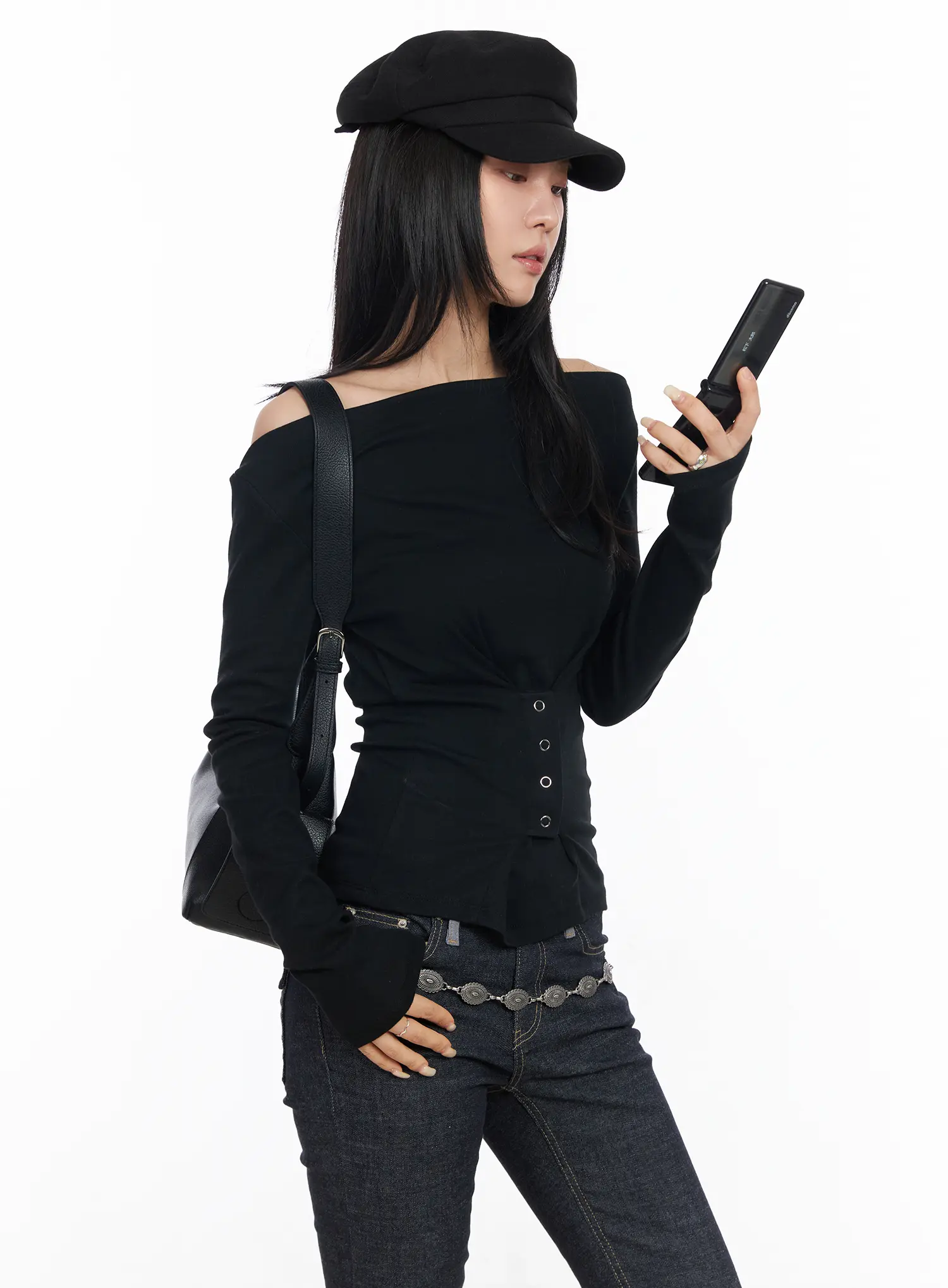 Off-Shoulder Corset Long Sleeve Top CM516