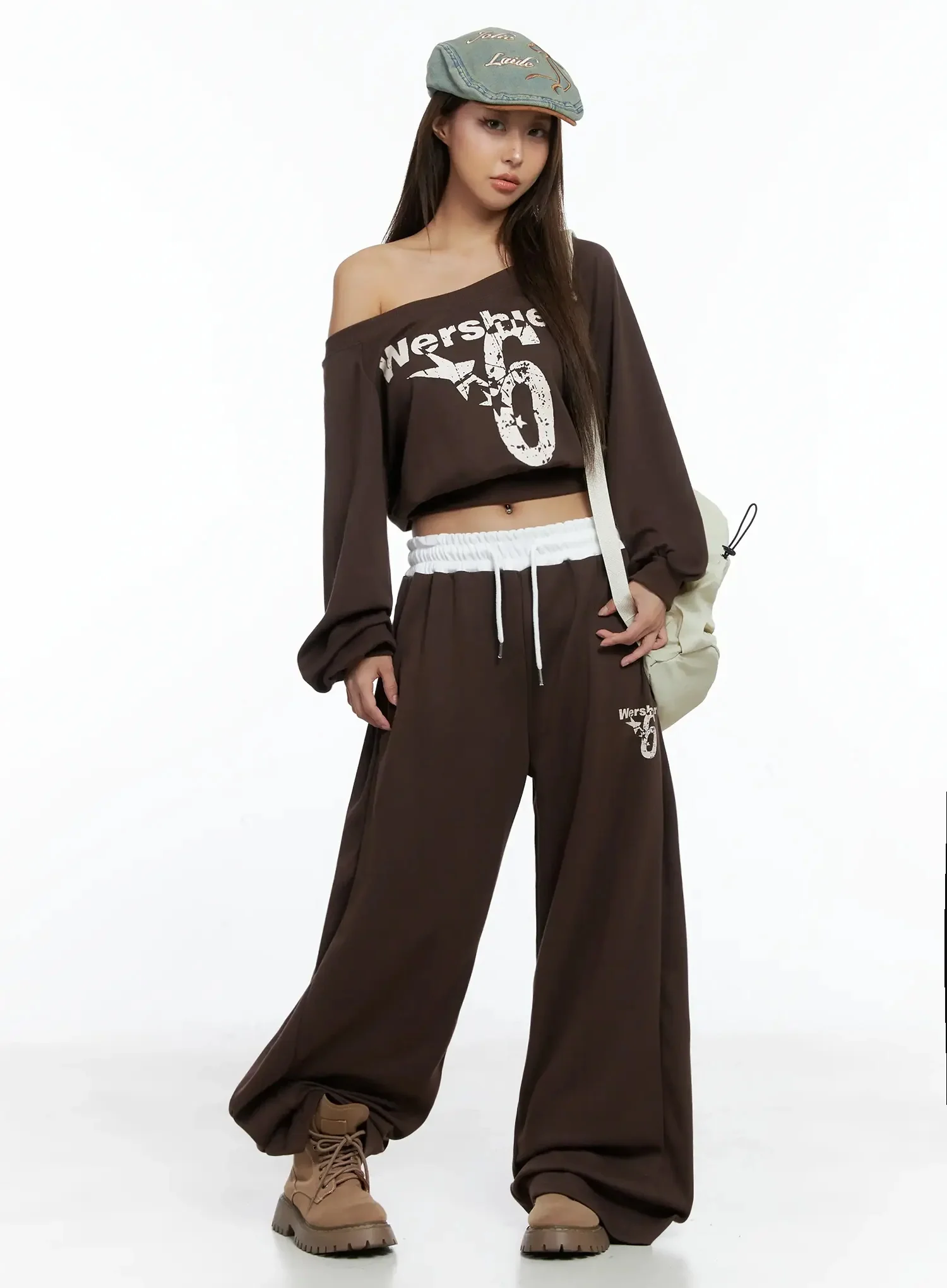 Off-Shoulder Cropped Sweatshirt IG527 - Image 3