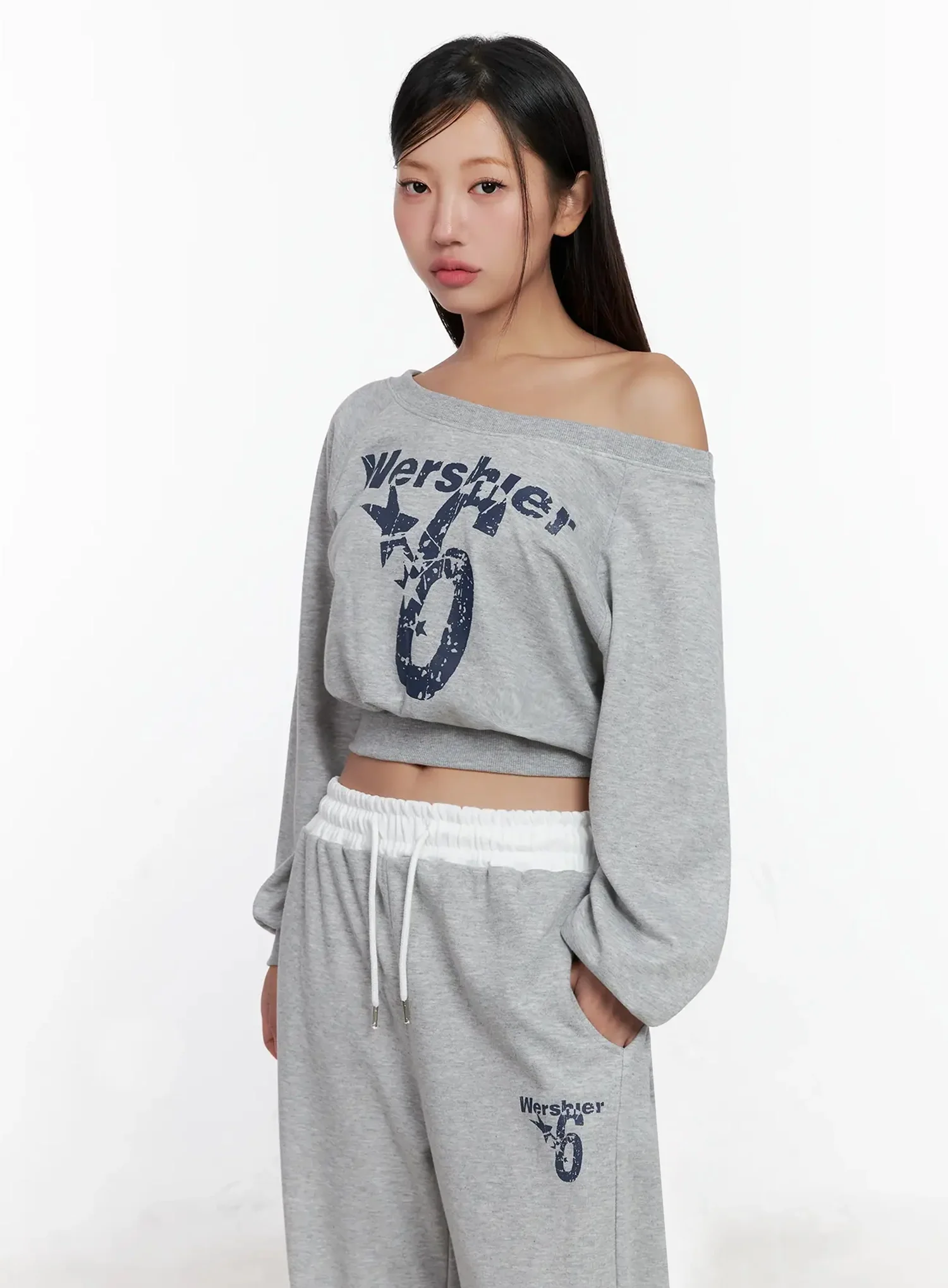 Off-Shoulder Cropped Sweatshirt IG527 - Image 6