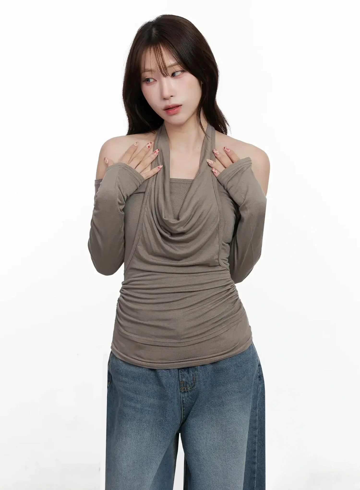 Off-Shoulder Draped Halter Top IN525 - Image 2