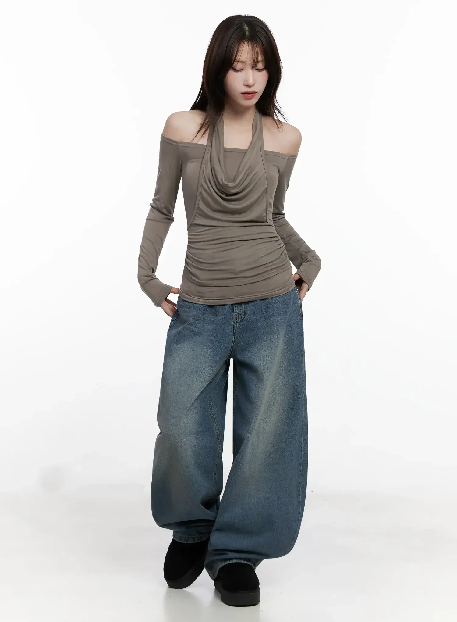 Off-Shoulder Draped Halter Top IN525 - Image 4