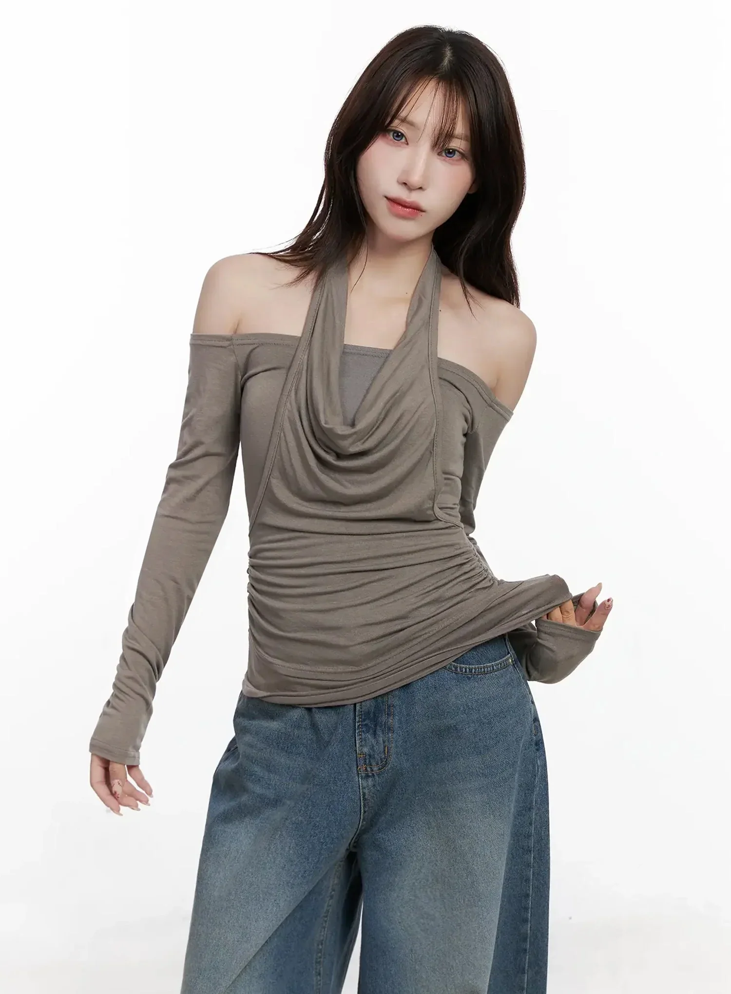 Off-Shoulder Draped Halter Top IN525 - Image 6