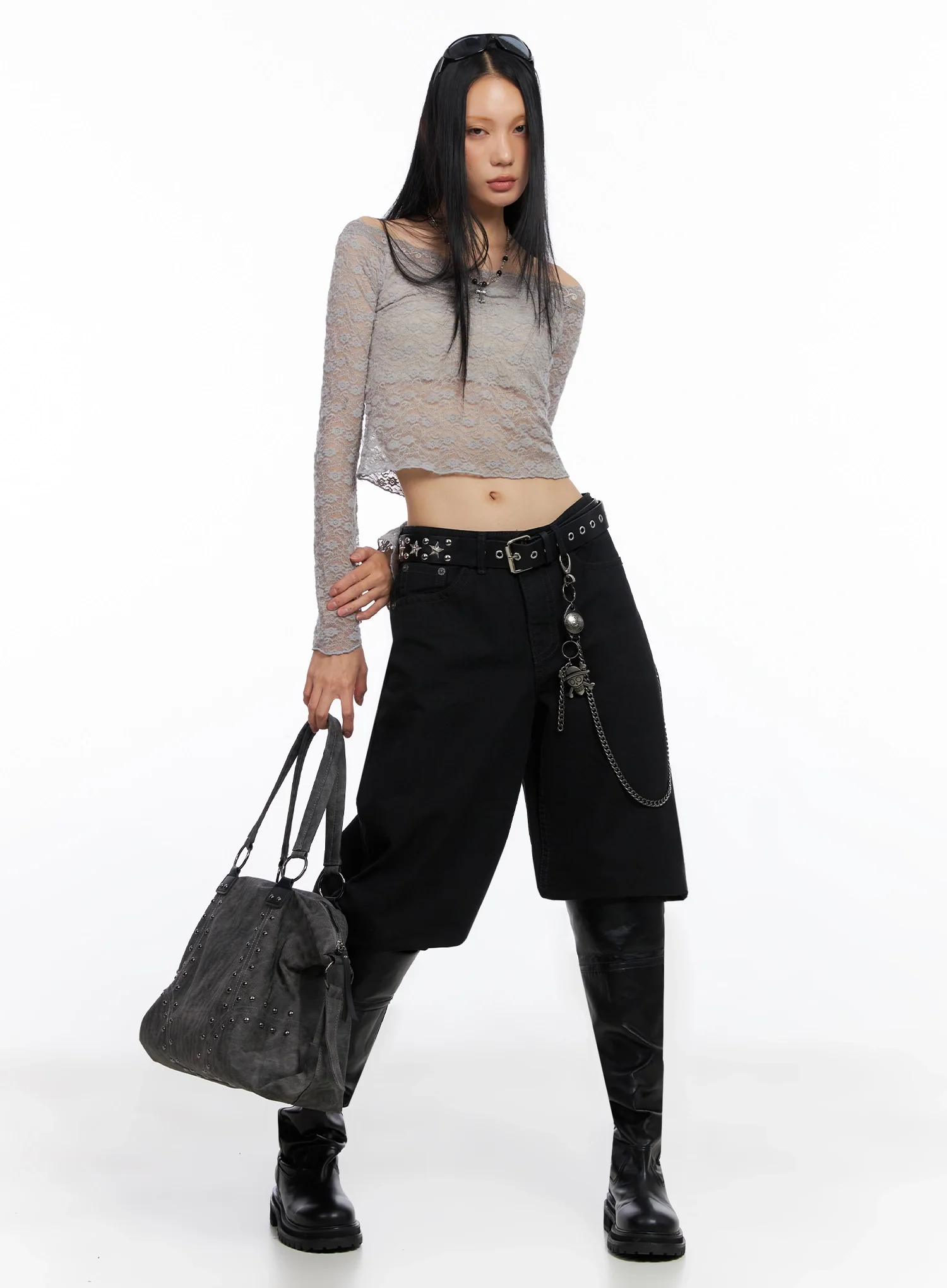 Off-Shoulder Lace Crop Top IO516 - Image 2