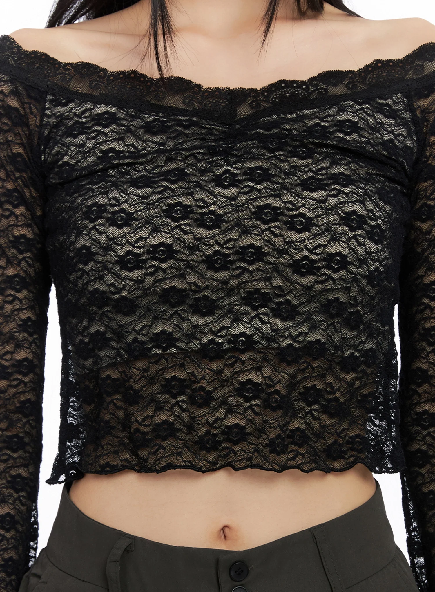 Off-Shoulder Lace Crop Top IO516 - Image 4