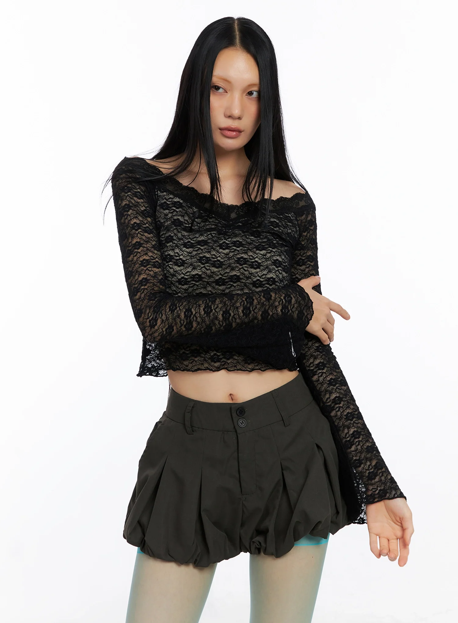 Off-Shoulder Lace Crop Top IO516 - Image 6