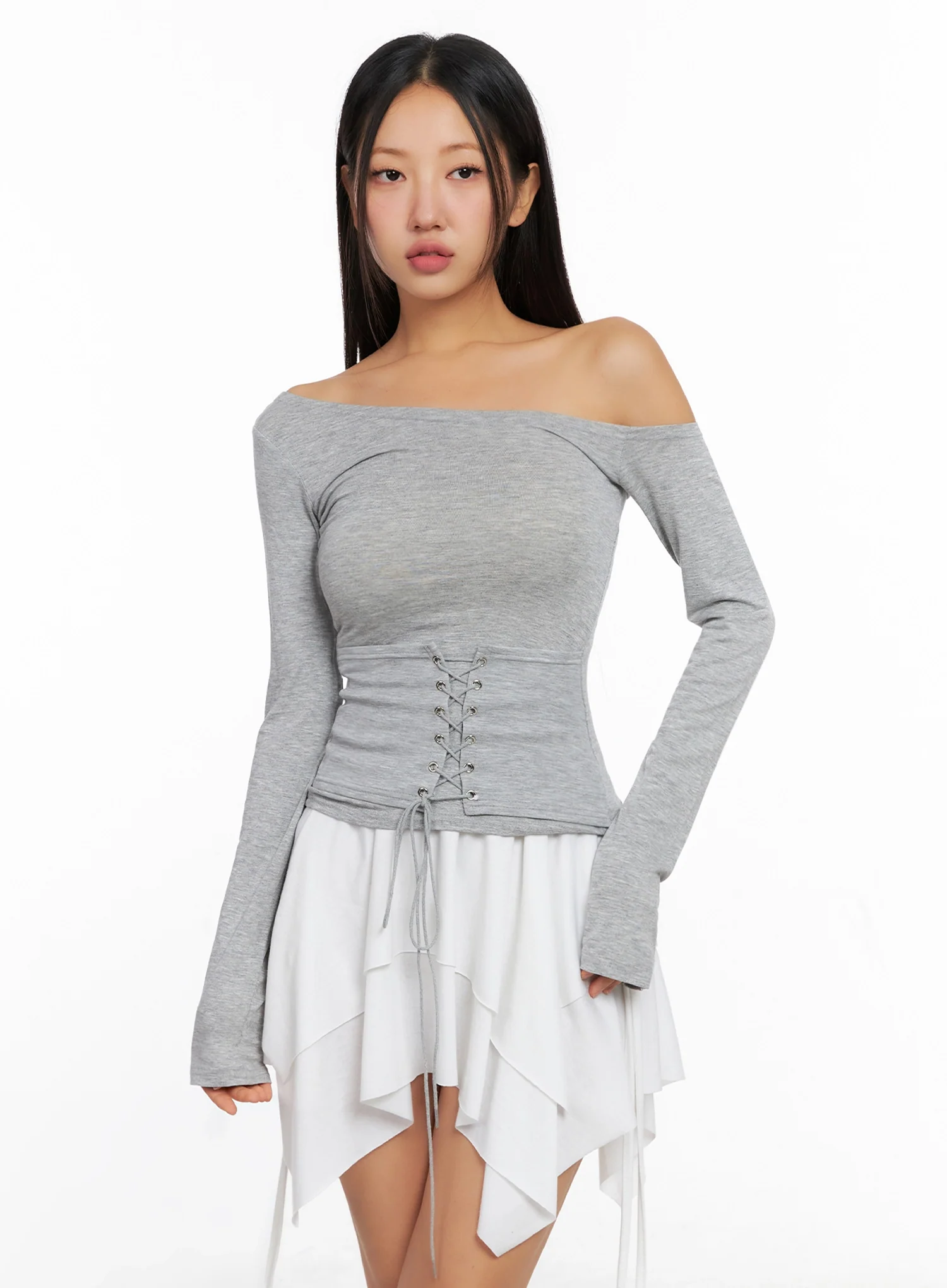 Off-Shoulder Lace-Up Corset Blouse IG528 - Image 11