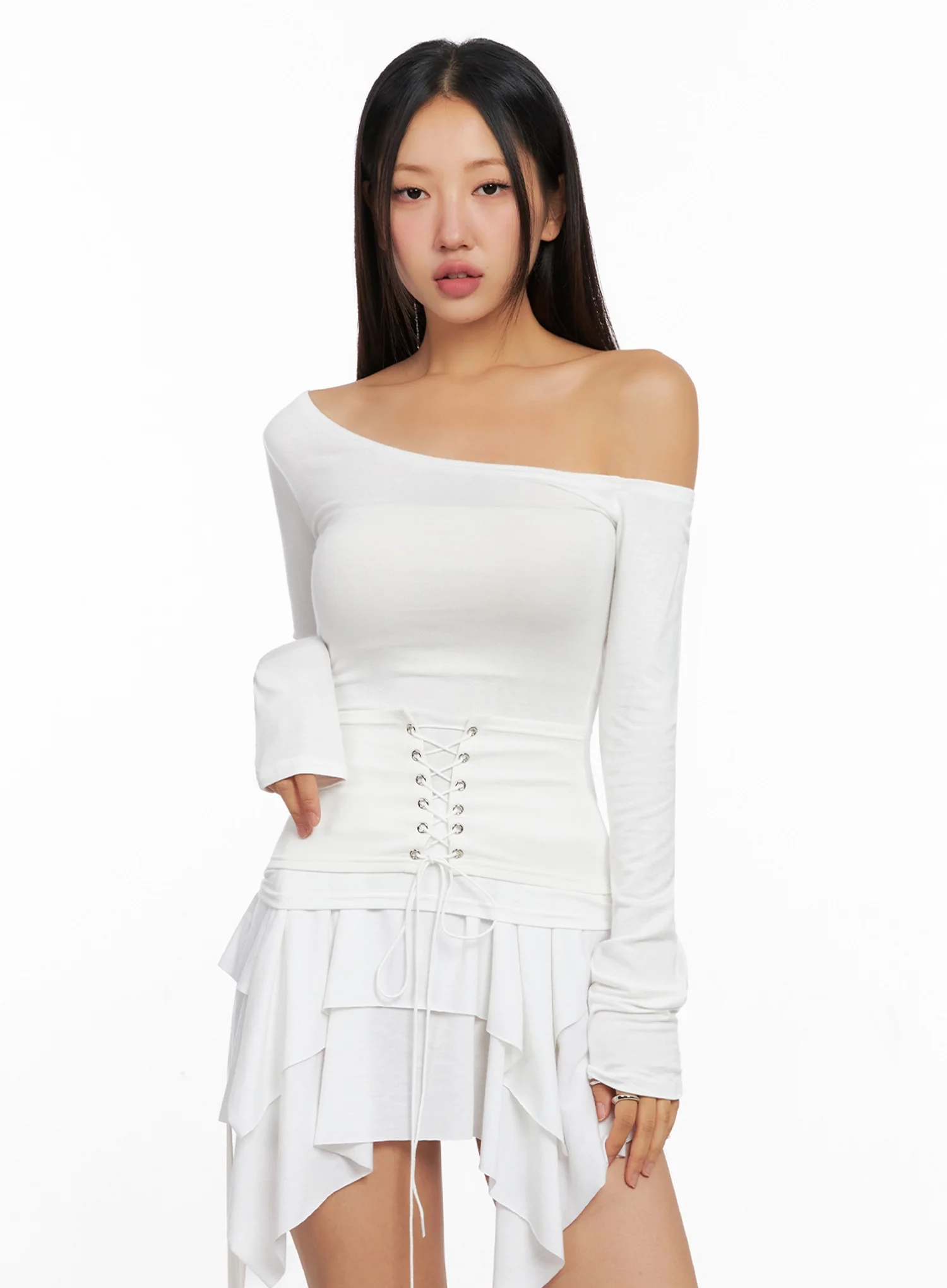 Off-Shoulder Lace-Up Corset Blouse IG528 - Image 4