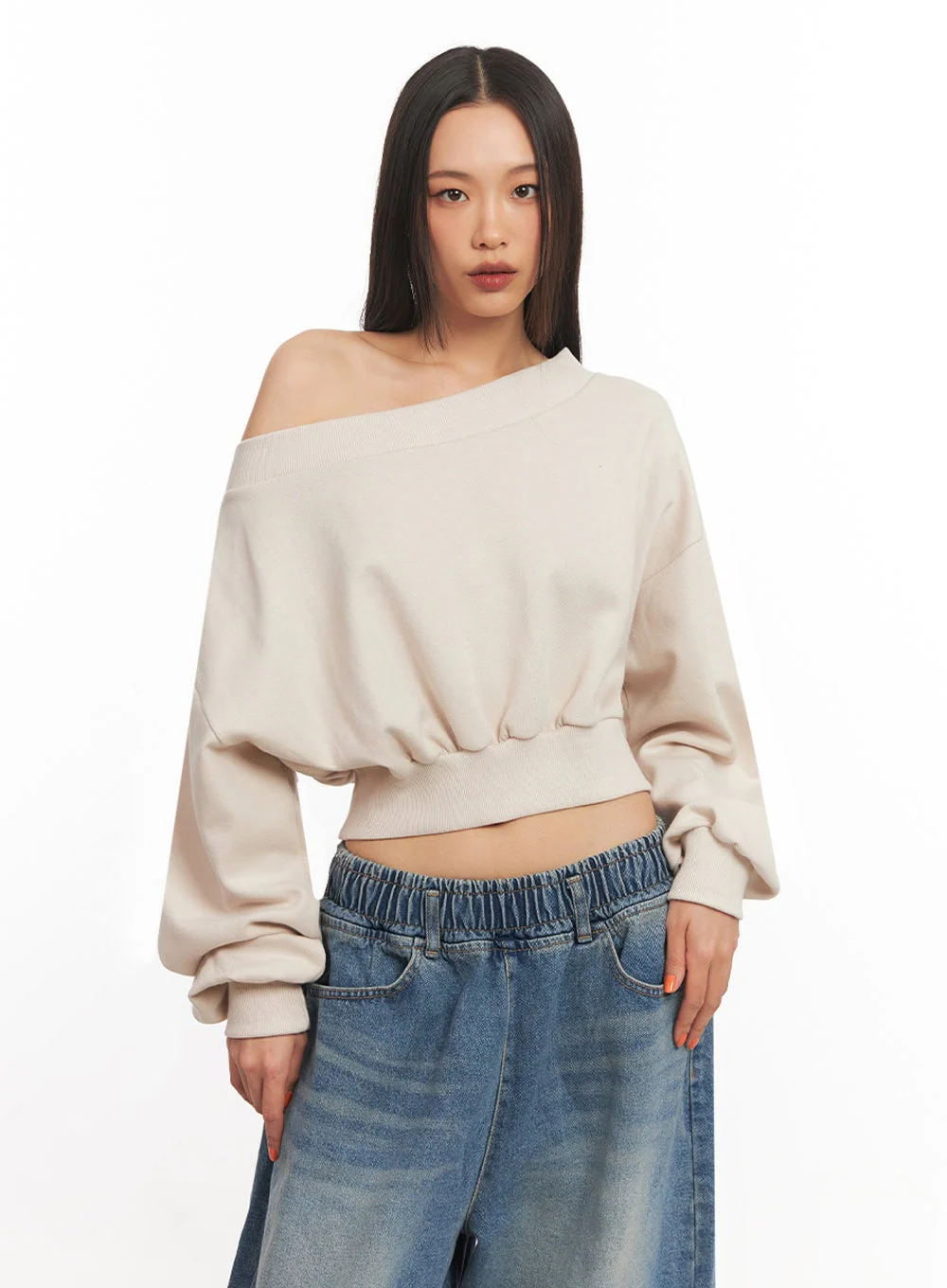 Off-Shoulder Loose-Fit Sweatshirt IA507 - Image 6