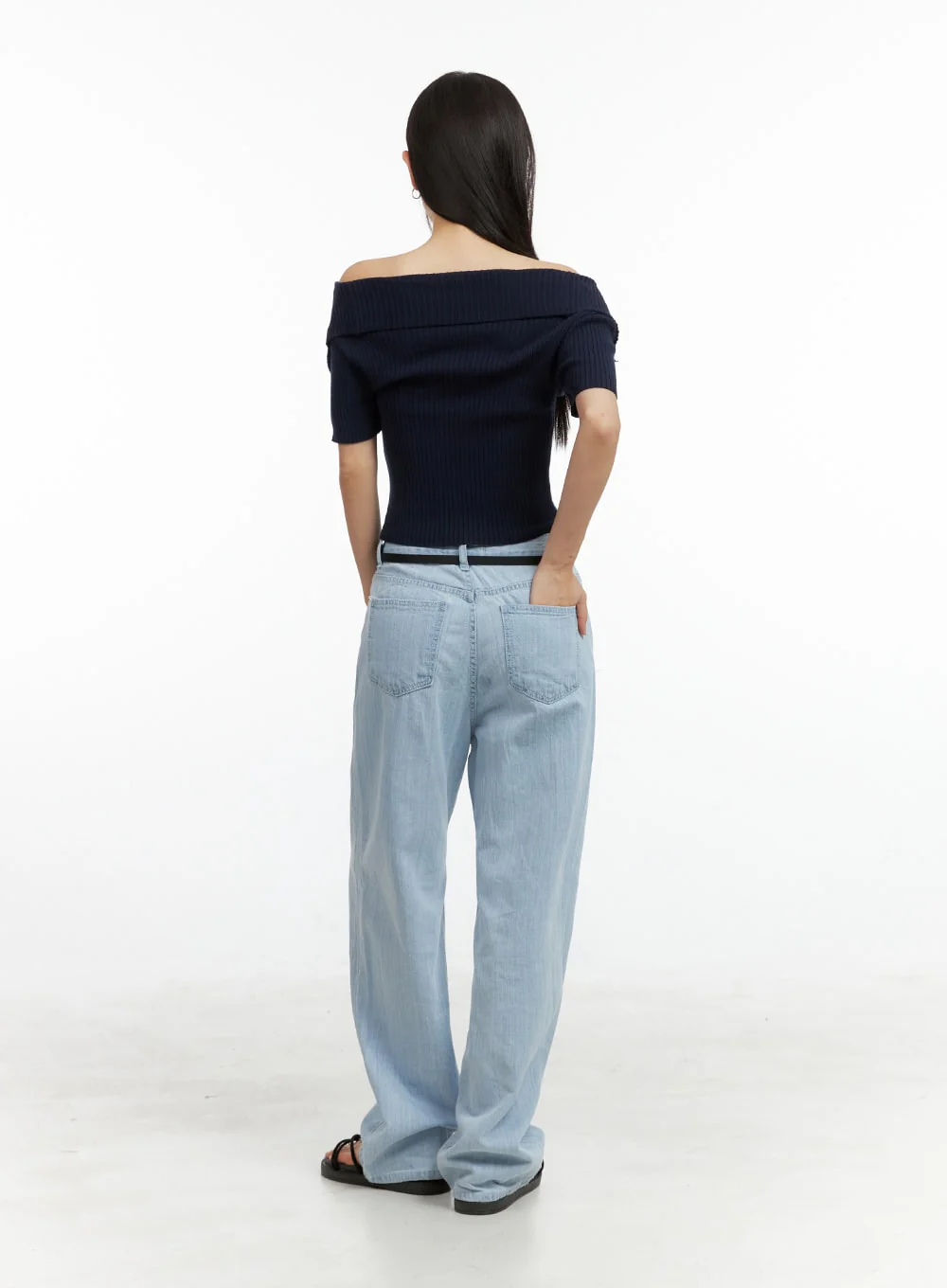 Off-Shoulder Ribbed Top OU407 - Image 3