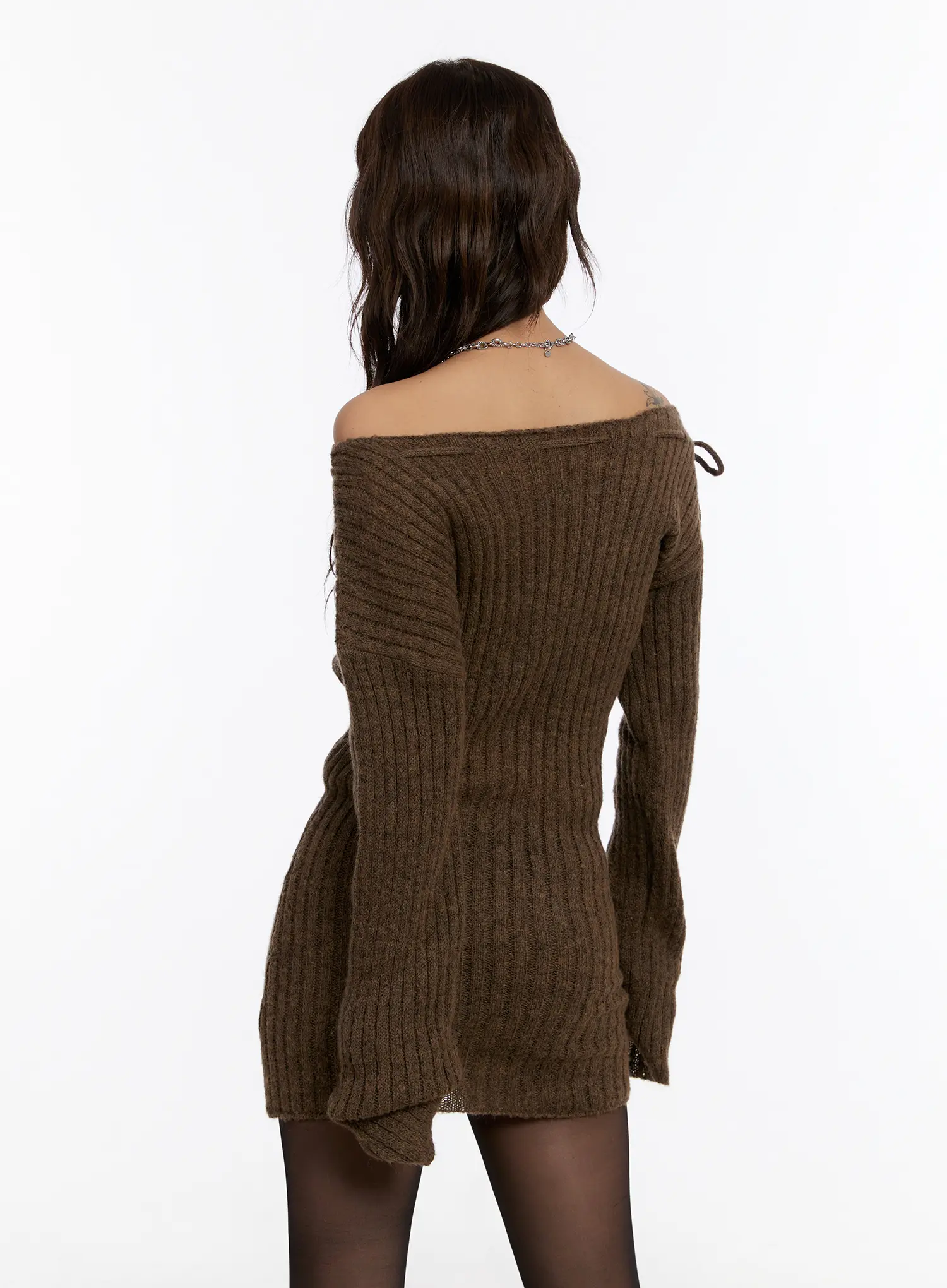 Off Shoulder Ribbon Knit Mini Dress CN527 - Image 9