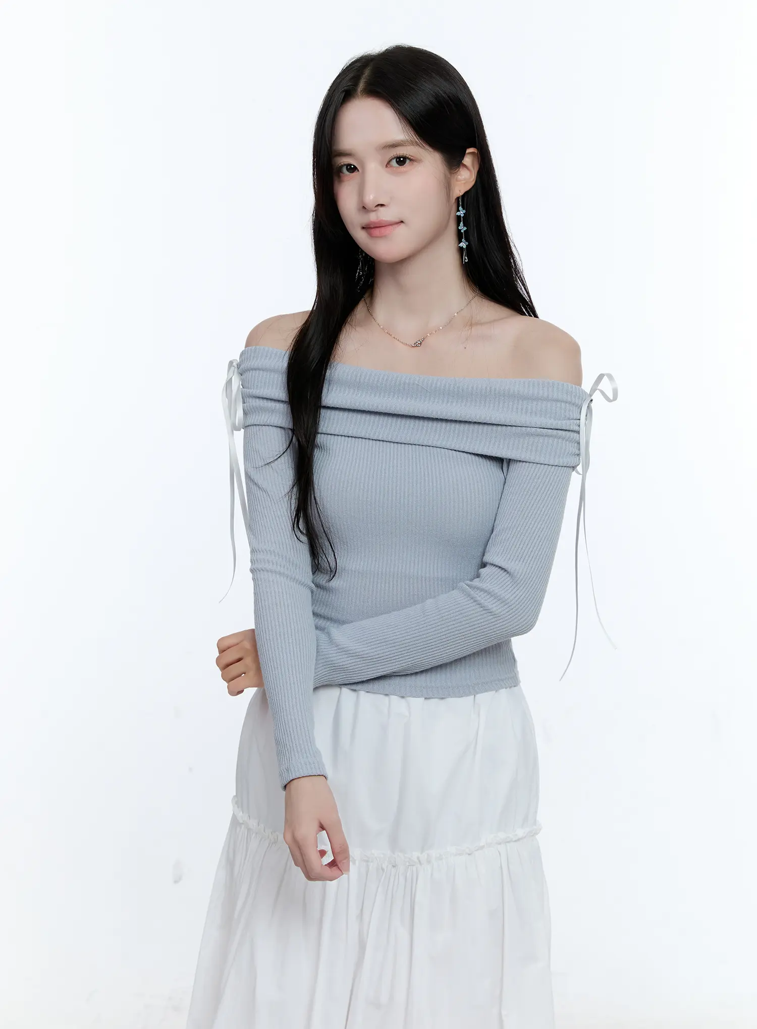Off-Shoulder Ruched Knit Top CG512 - Image 9