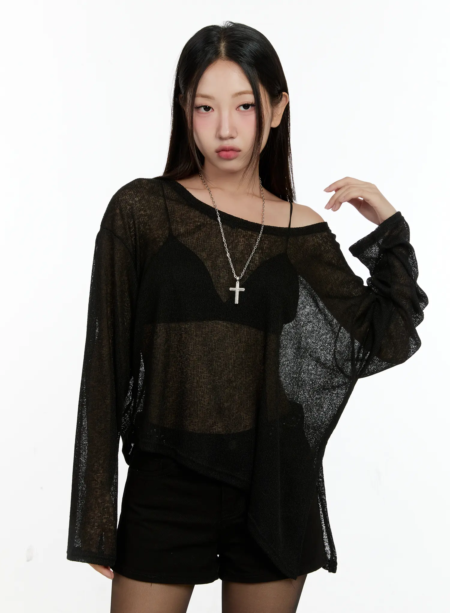 Off-Shoulder Sheer Long-Sleeve Top CG501 - Image 13