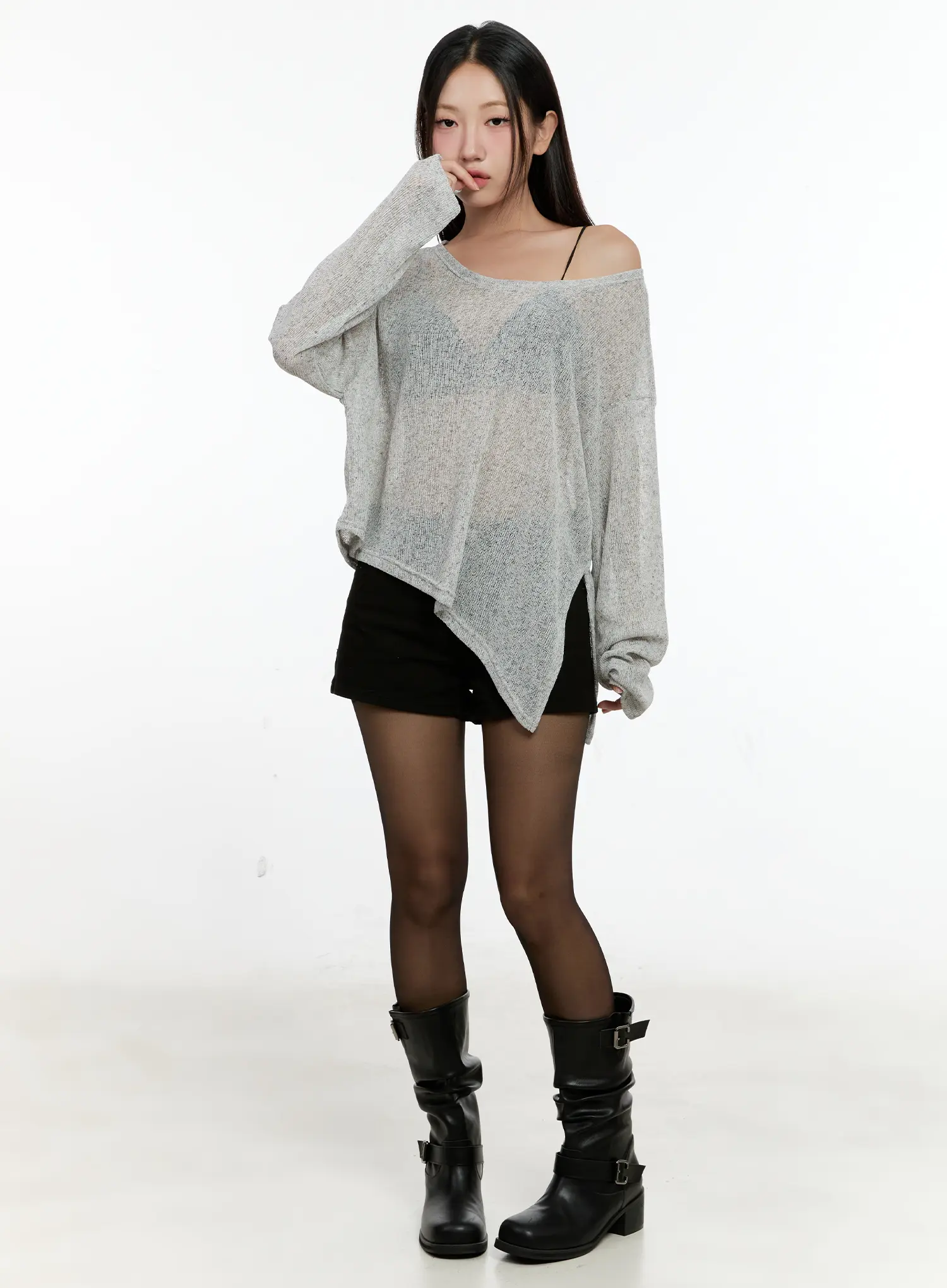 Off-Shoulder Sheer Long-Sleeve Top CG501 - Image 4