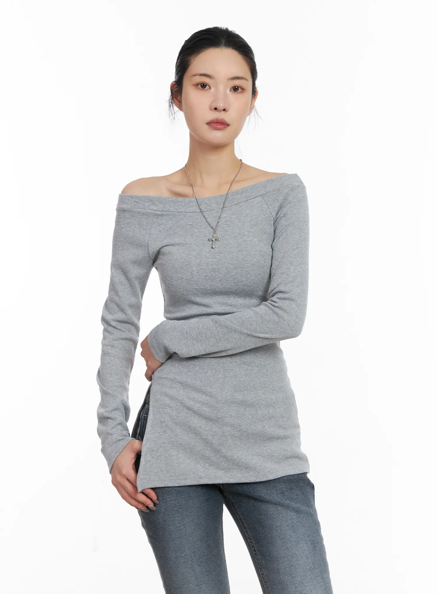 Off-Shoulder Slit Long Sleeve Top CD509 - Image 2