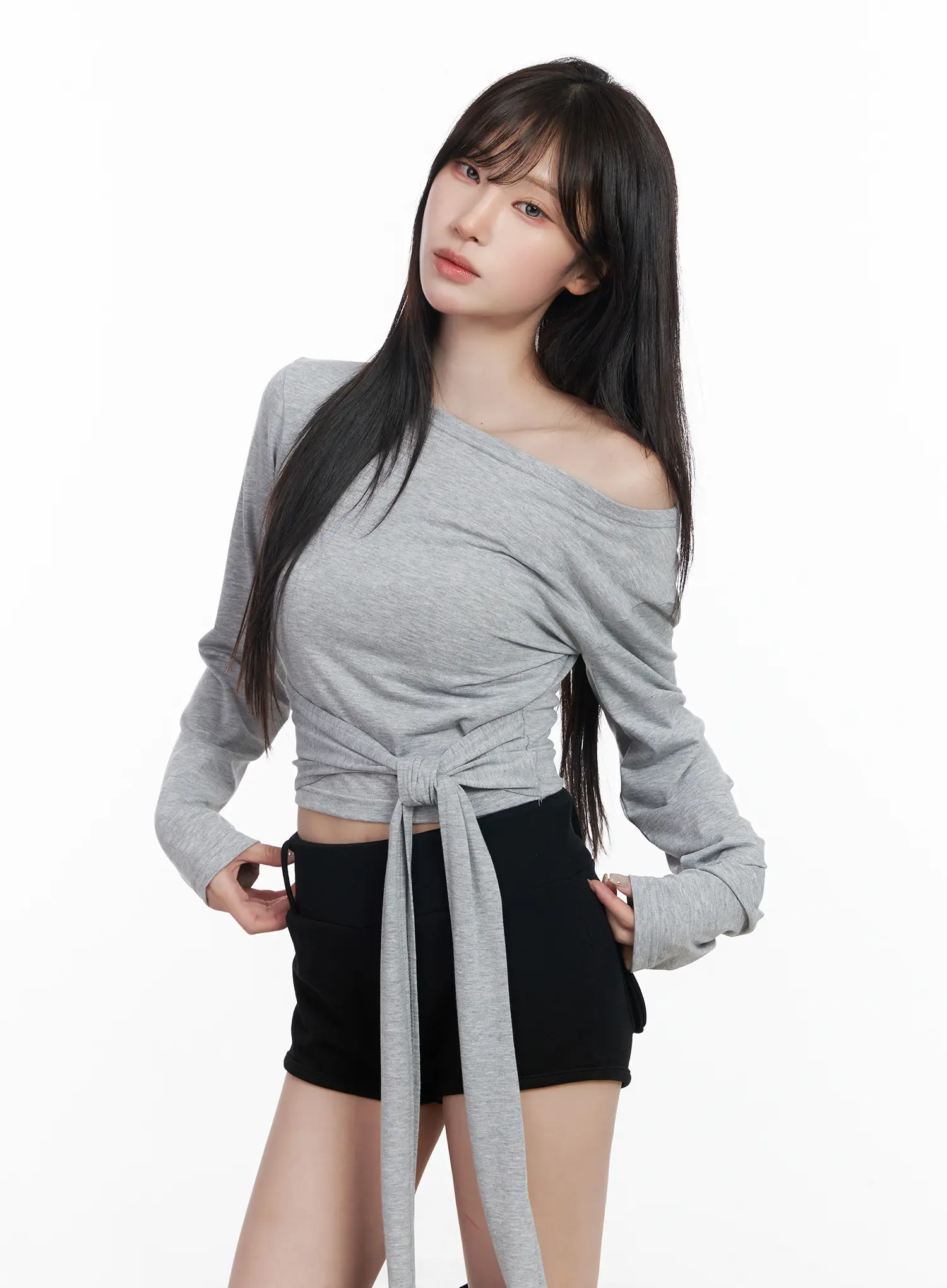Off-Shoulder Wrap Tie Long Sleeve Top CF523 - Image 10