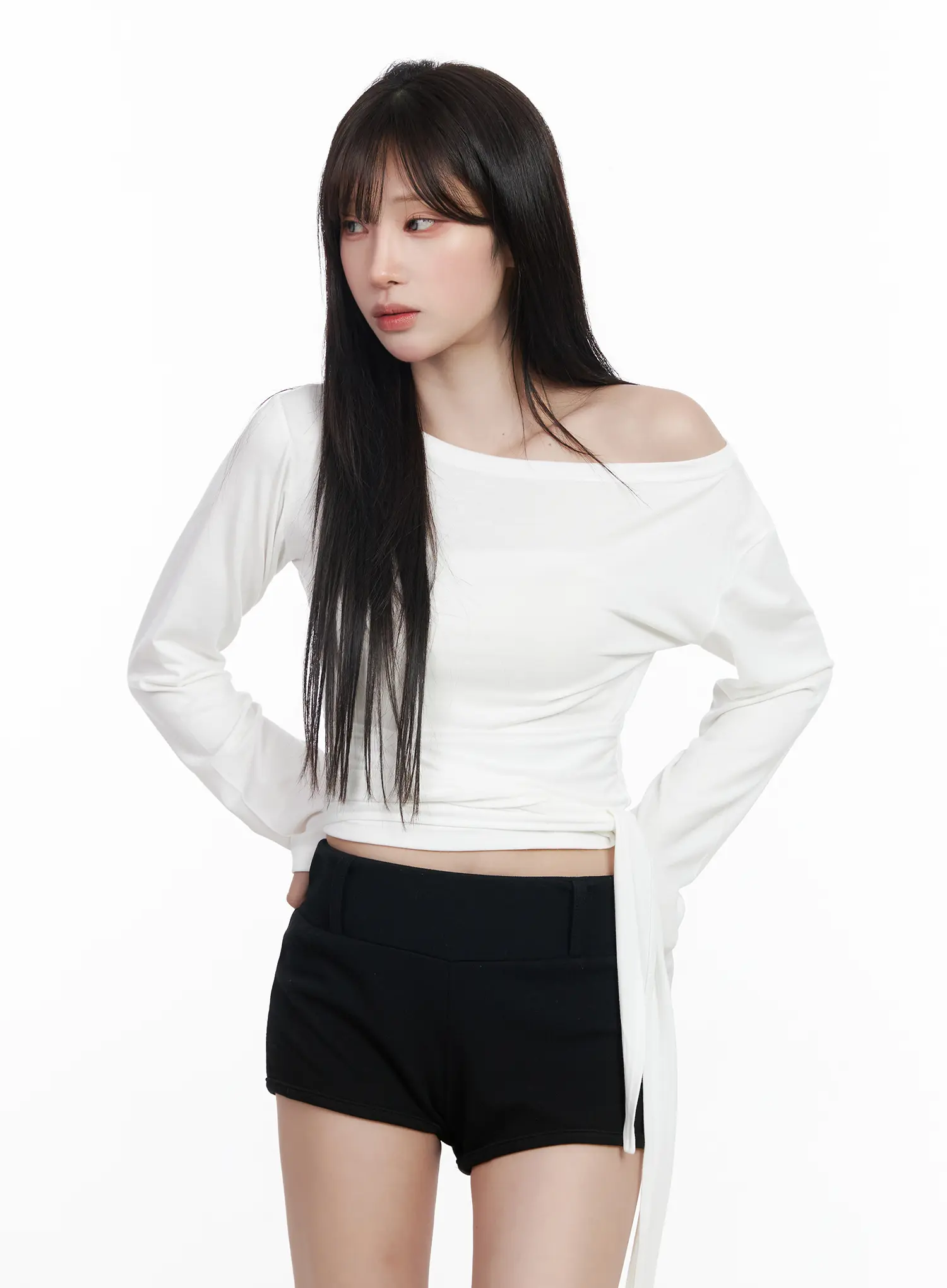 Off-Shoulder Wrap Tie Long Sleeve Top CF523 - Image 11