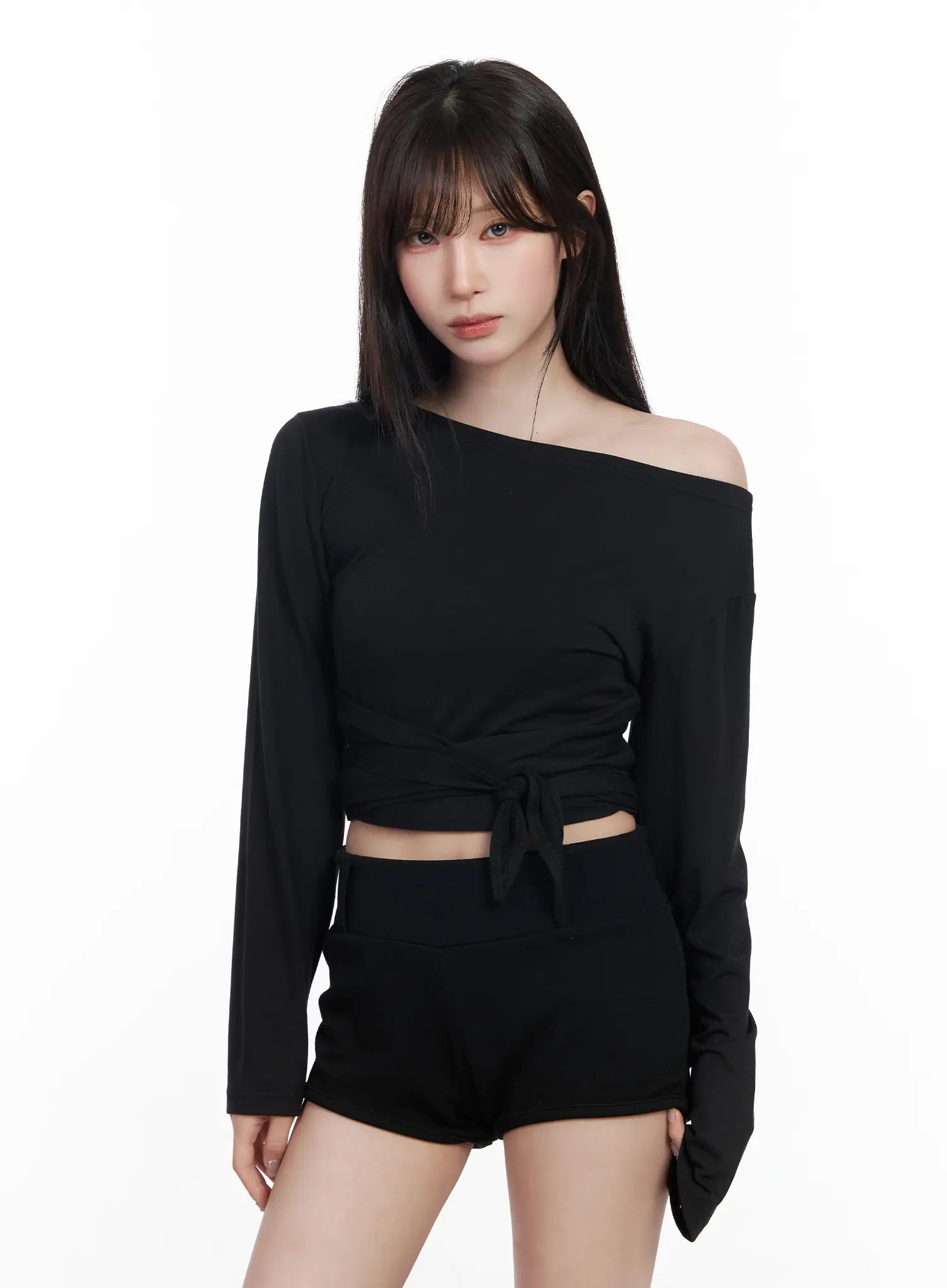 Off-Shoulder Wrap Tie Long Sleeve Top CF523 - Image 12