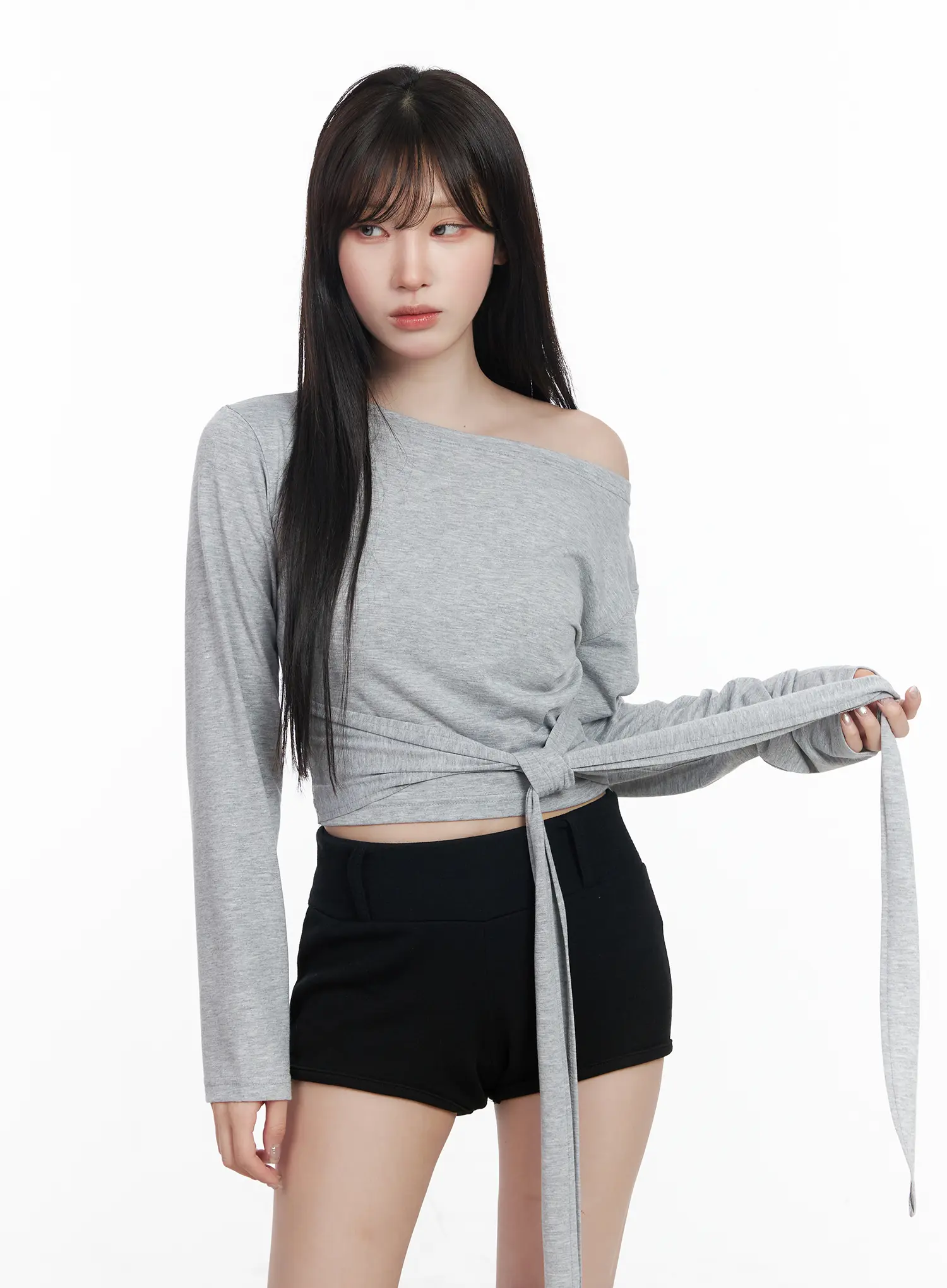 Off-Shoulder Wrap Tie Long Sleeve Top CF523 - Image 2