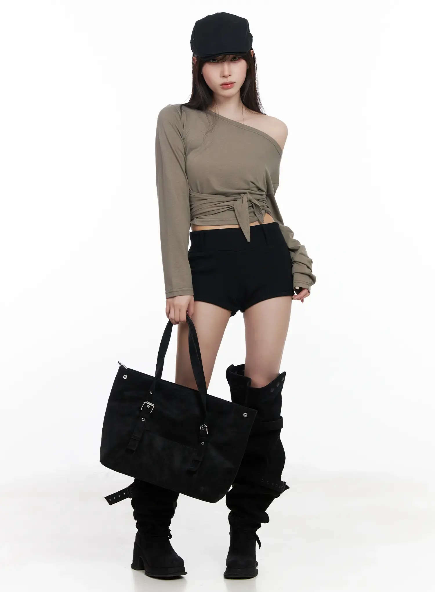 Off-Shoulder Wrap Tie Long Sleeve Top CF523 - Image 7